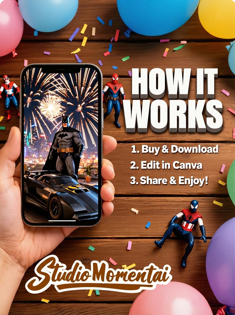 Spiderman & Superhero Birthday Invitation Video: Personalized Animated Digital Canva Mobile Invite
