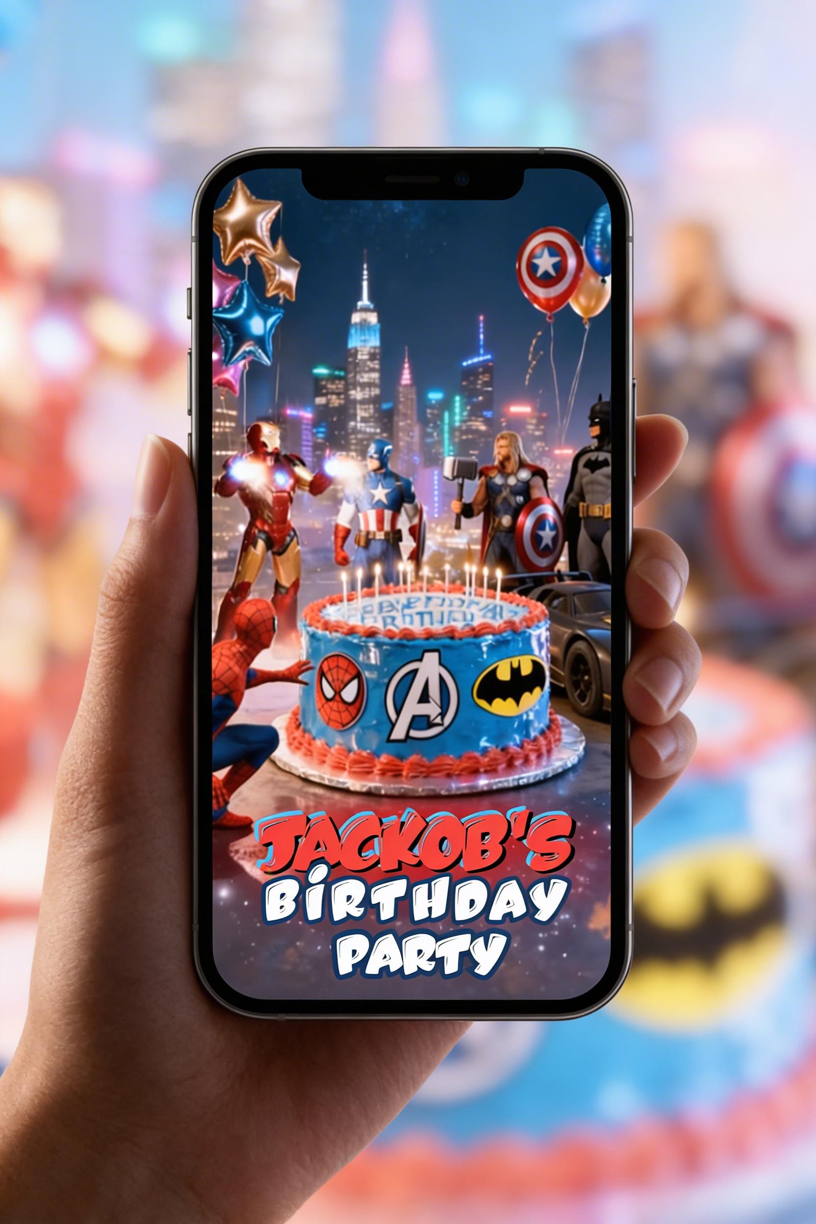 Spiderman & Superhero Birthday Invitation Video: Personalized Animated Digital Canva Mobile Invite