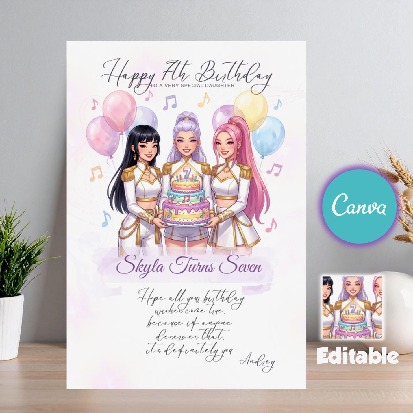 k pop demon hunters Birthday Card, Sister, Daughter, Friend, Niece, Best Friend Any Age Personalised huntrix Card Custom Printable Canva
