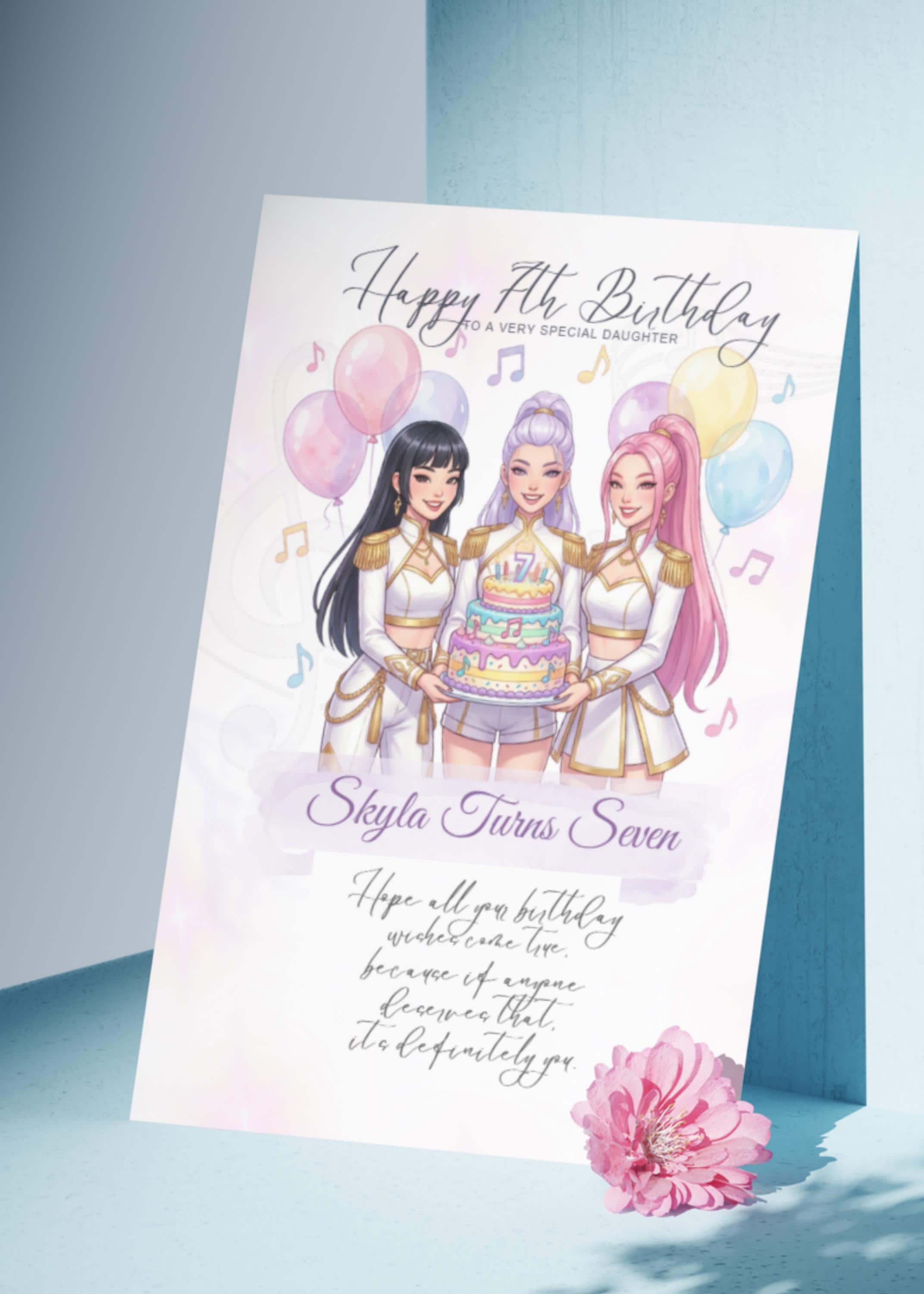 k pop demon hunters Birthday Card, Sister, Daughter, Friend, Niece, Best Friend Any Age Personalised huntrix Card Custom Printable Canva