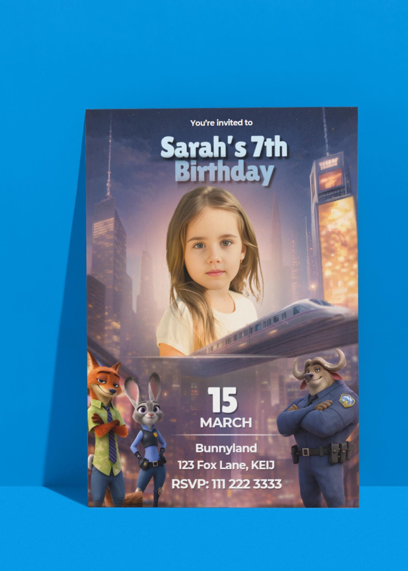 Invitación de cumpleaños de Zootopia, invitación con foto personalizada, invitación de cumpleaños infantil, invitación de fiesta personalizada, cumpleaños digital, invitación para niño o niña