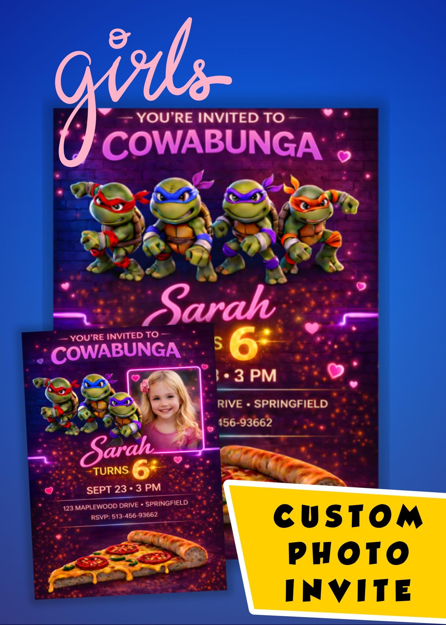 Invitación de cumpleaños de Ninja Turtles: invitación de fiesta imprimible, entrega rápida
