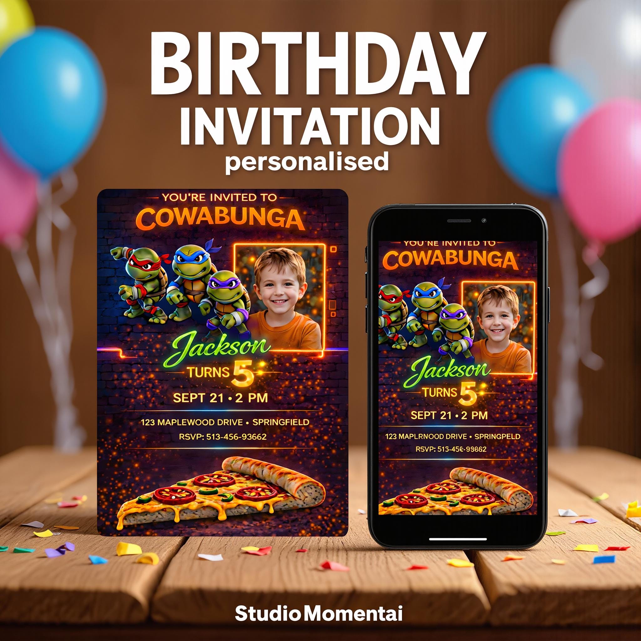 Invitación de cumpleaños de Ninja Turtles: invitación de fiesta imprimible, entrega rápida