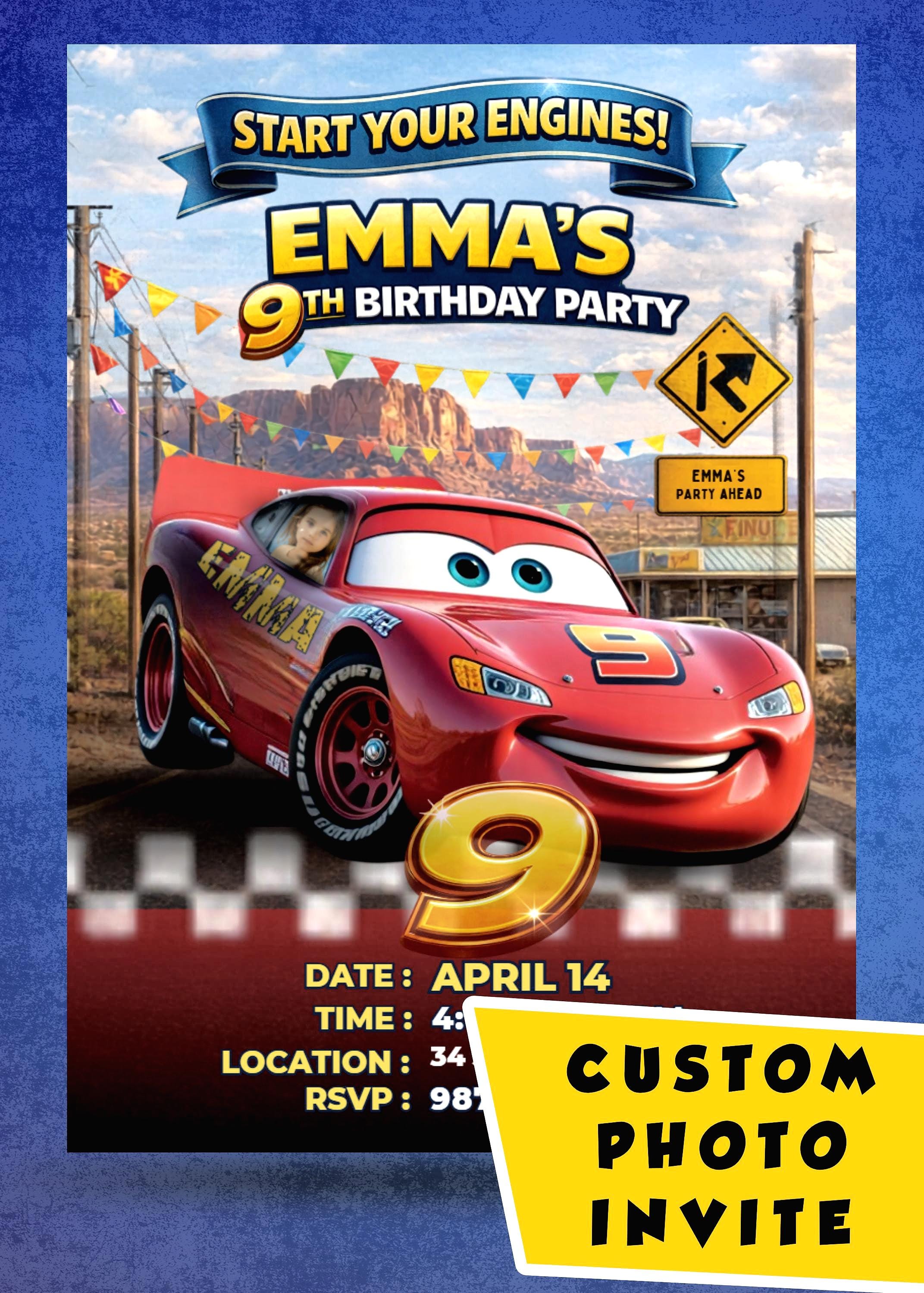 Custom Race Car Birthday Invitation, Personalized Kids Invite with Photo, Name and Age on Car, Digital Birthday Invite, We Edit