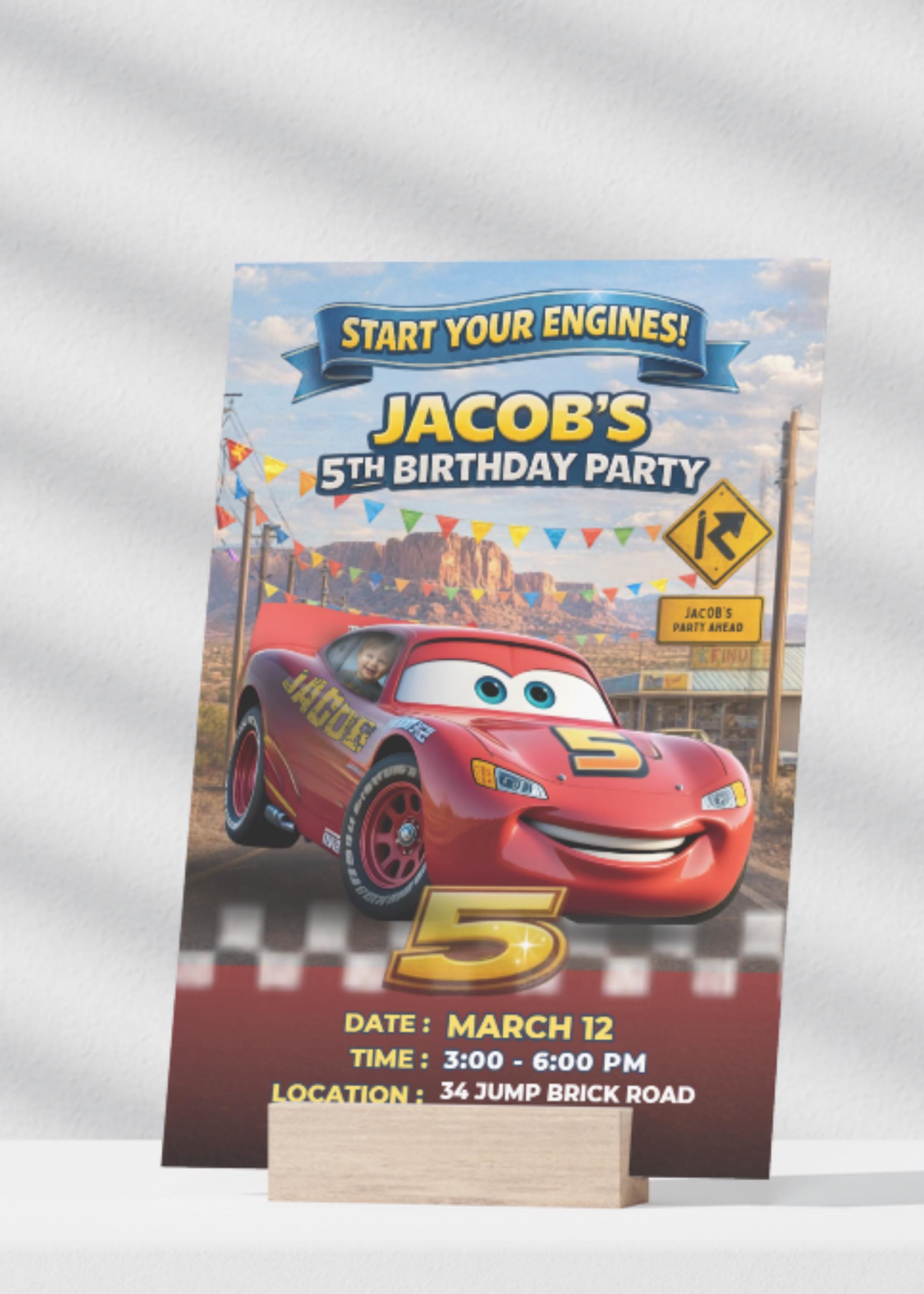 Custom Race Car Birthday Invitation, Personalized Kids Invite with Photo, Name and Age on Car, Digital Birthday Invite, We Edit