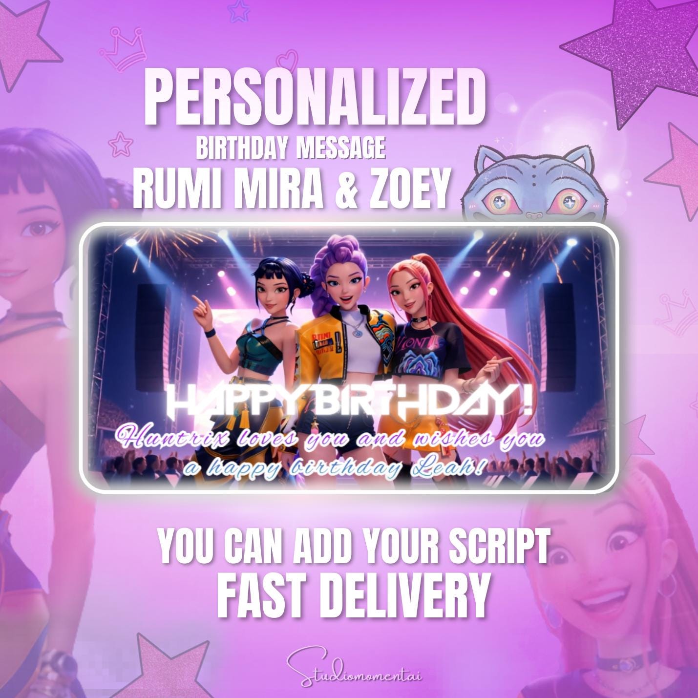 K-pop Demon Hunters Birthday Video with Child Photo- personalized wishes video | Video Gift/Huntrix Voiceover Animated Video Fast delivery