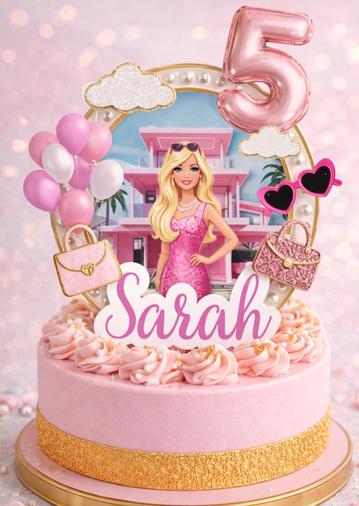 Editable Pink Fashion Doll Cake Topper, Personalized Birthday Decor, Bundle, Canva Template, Party Favor, Instant Download, Party Decors