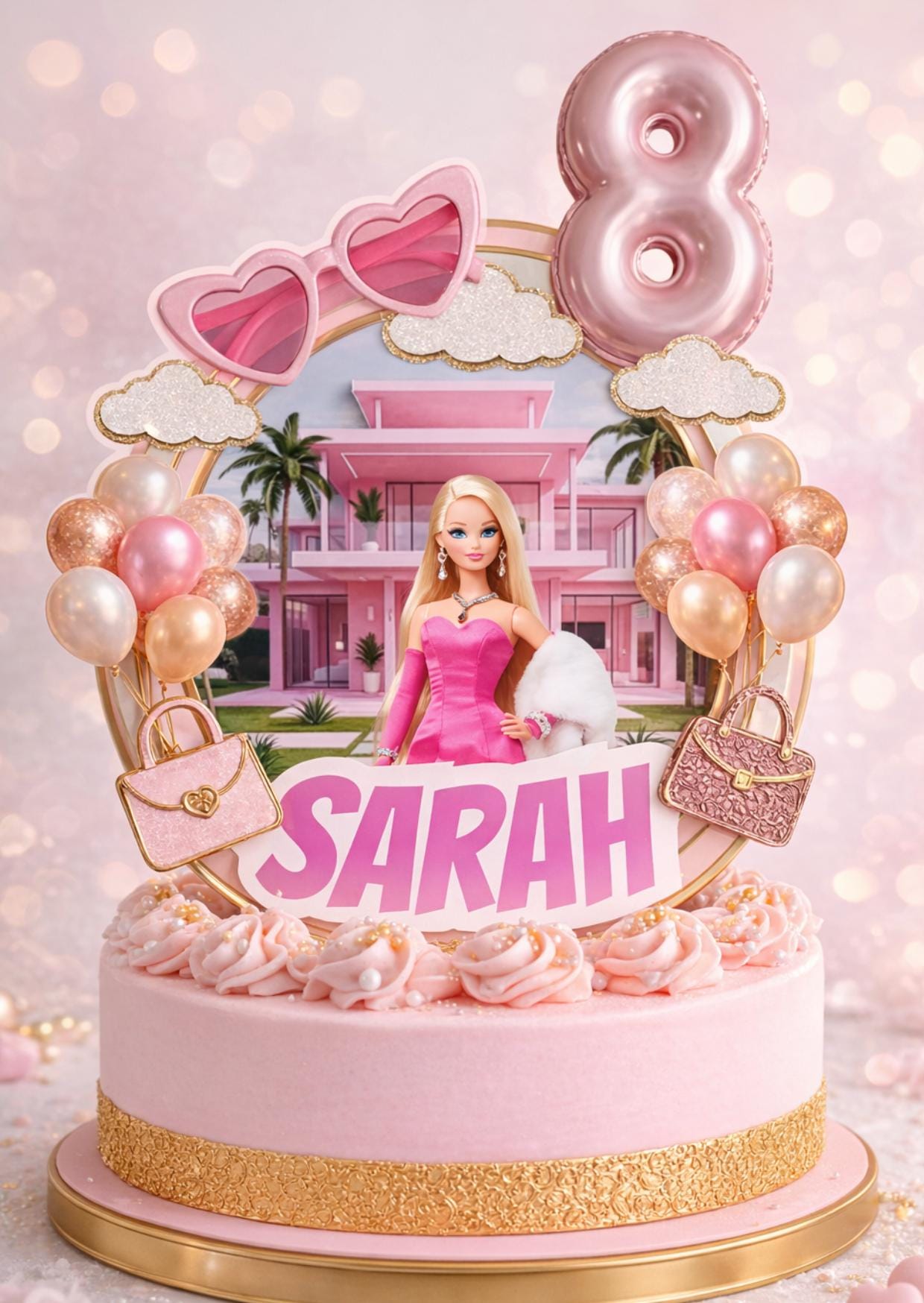 Editable Pink Fashion Doll Cake Topper, Personalized Birthday Decor, Bundle, Canva Template, Party Favor, Instant Download, Party Decors