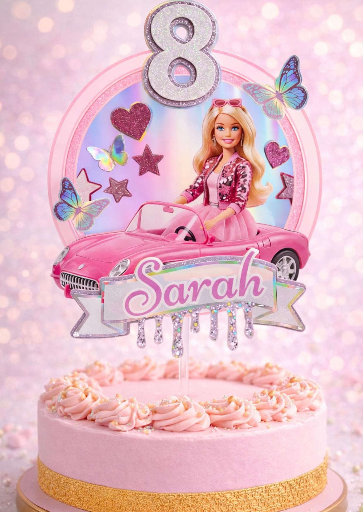 Editable Pink Fashion Doll Cake Topper, Personalized Birthday Decor, Bundle, Canva Template, Party Favor, Instant Download, Party Decors