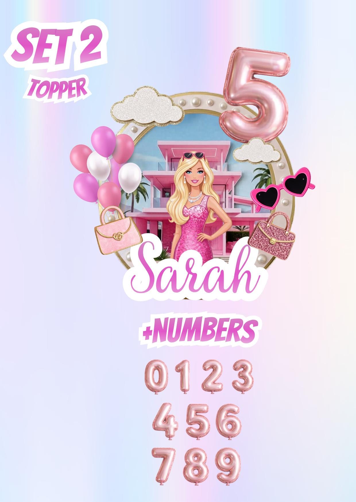 Editable Pink Fashion Doll Cake Topper, Personalized Birthday Decor, Bundle, Canva Template, Party Favor, Instant Download, Party Decors