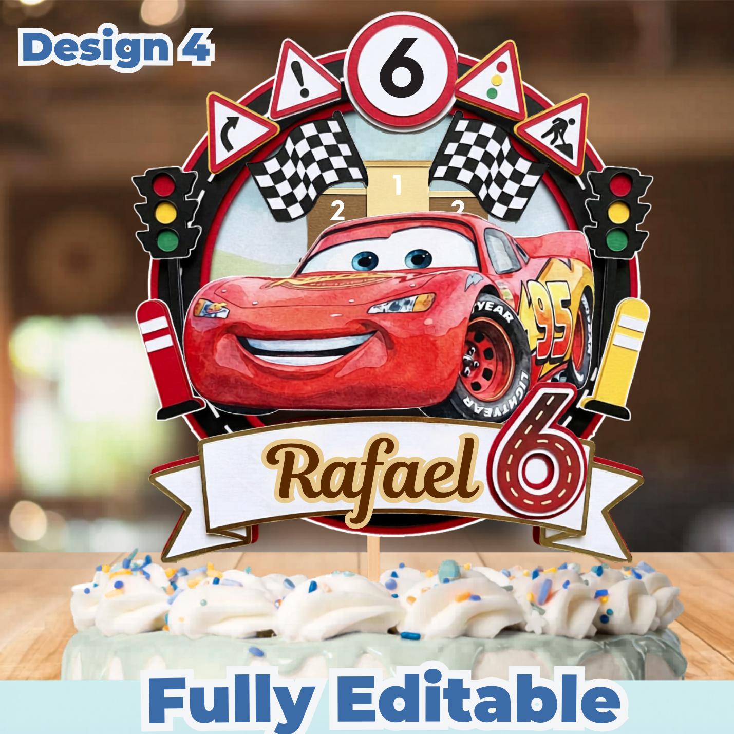 Cake topper Cars, lot de décorations, fête de course Lightning McQueen modifiable, centres de table Cars pour fête d’anniversaire, décorations de gâteau à imprimer