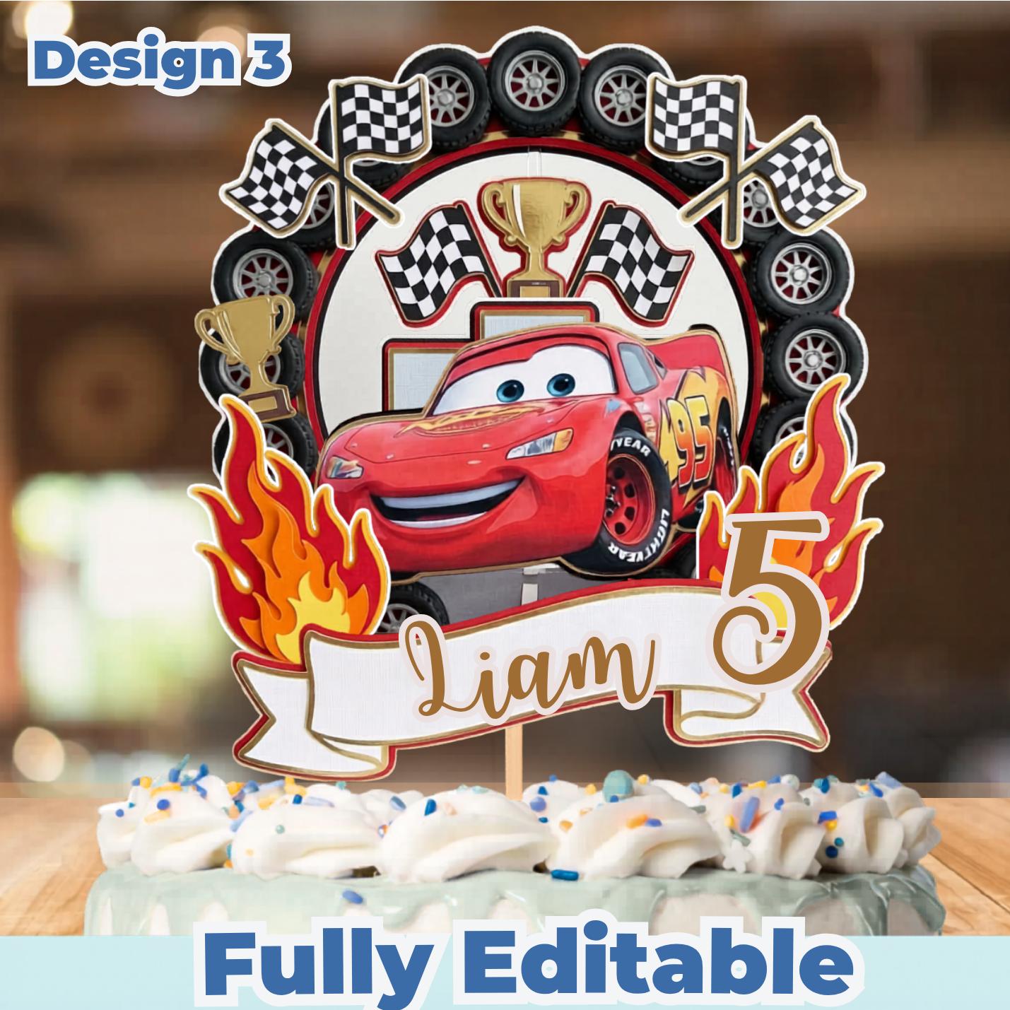 Cake topper Cars, lot de décorations, fête de course Lightning McQueen modifiable, centres de table Cars pour fête d’anniversaire, décorations de gâteau à imprimer
