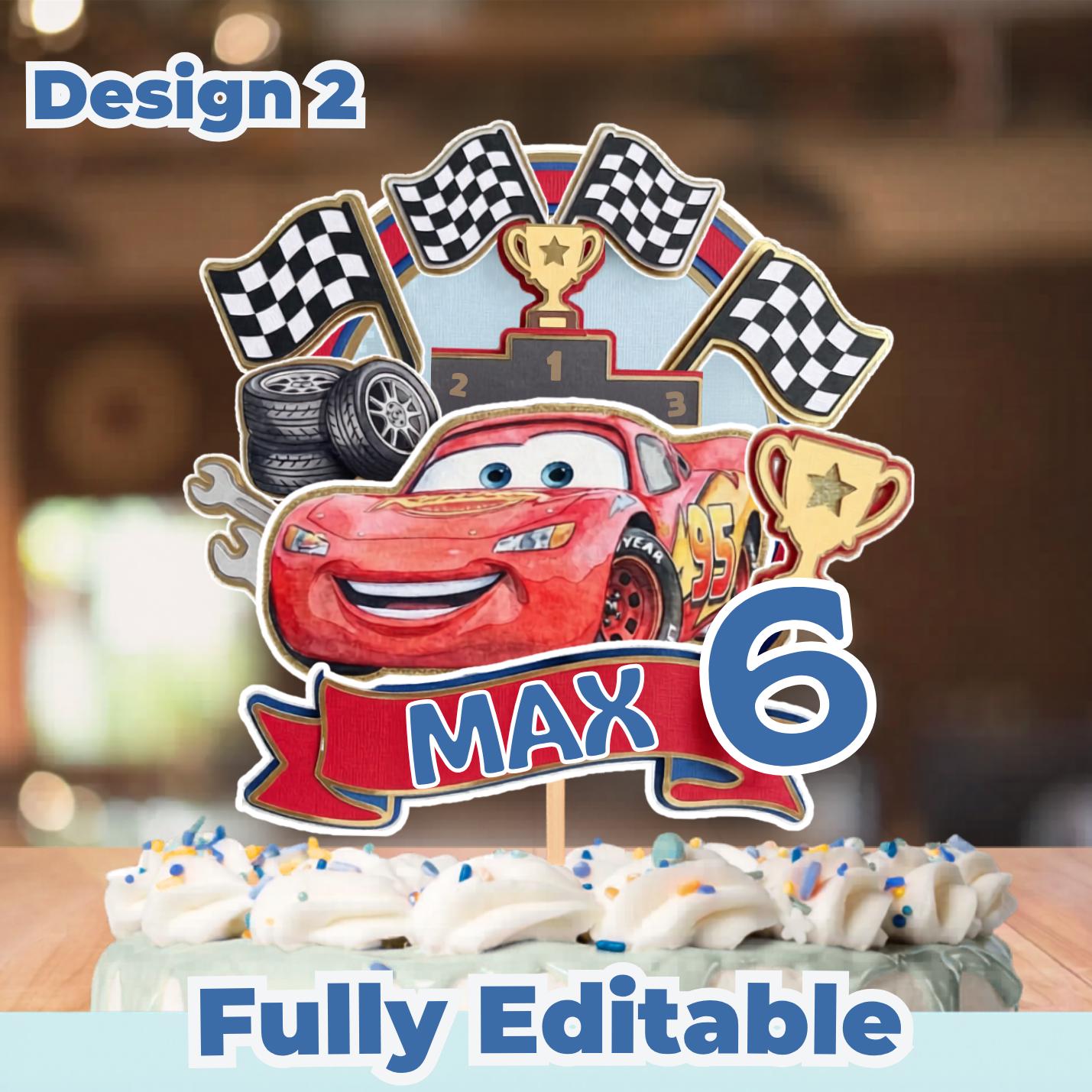 Cake topper Cars, lot de décorations, fête de course Lightning McQueen modifiable, centres de table Cars pour fête d’anniversaire, décorations de gâteau à imprimer