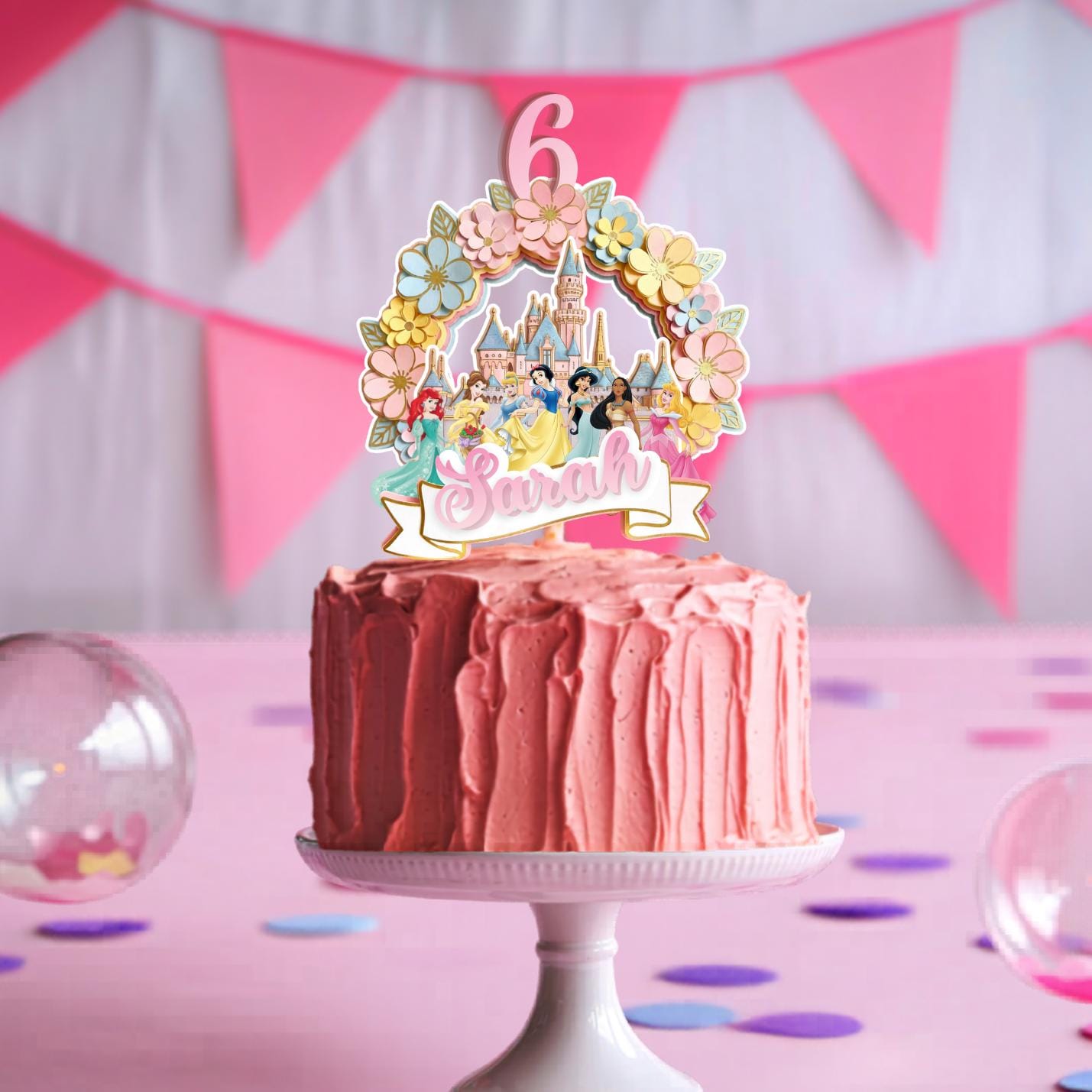 Princess Cake Topper | Fully Editable Birthday Party Decor | Canva Template Digital Instant Download | Disneyland cake topper