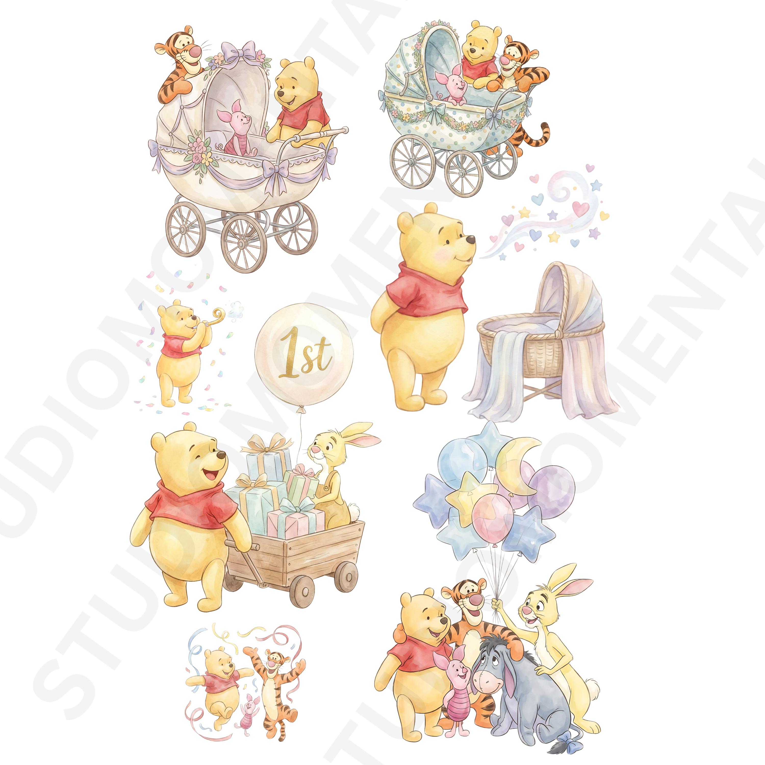 4000px 45x PNG Set Winnie the Pooh Birthday Cliparts |  Watercolor Digital Bundle, Baby shower Clipart ,Pooh and Friends