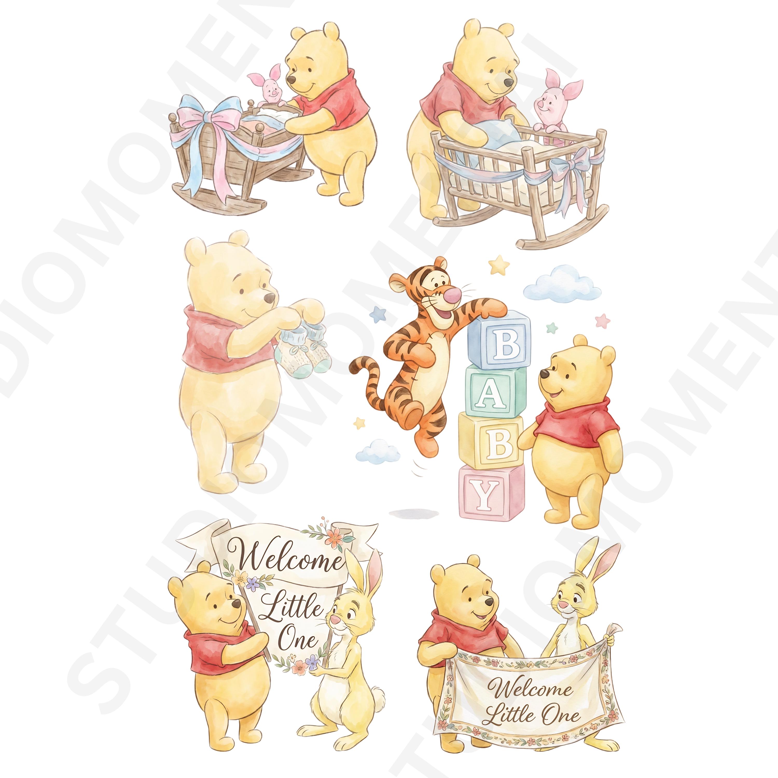 4000px 45x PNG Set Winnie the Pooh Birthday Cliparts |  Watercolor Digital Bundle, Baby shower Clipart ,Pooh and Friends