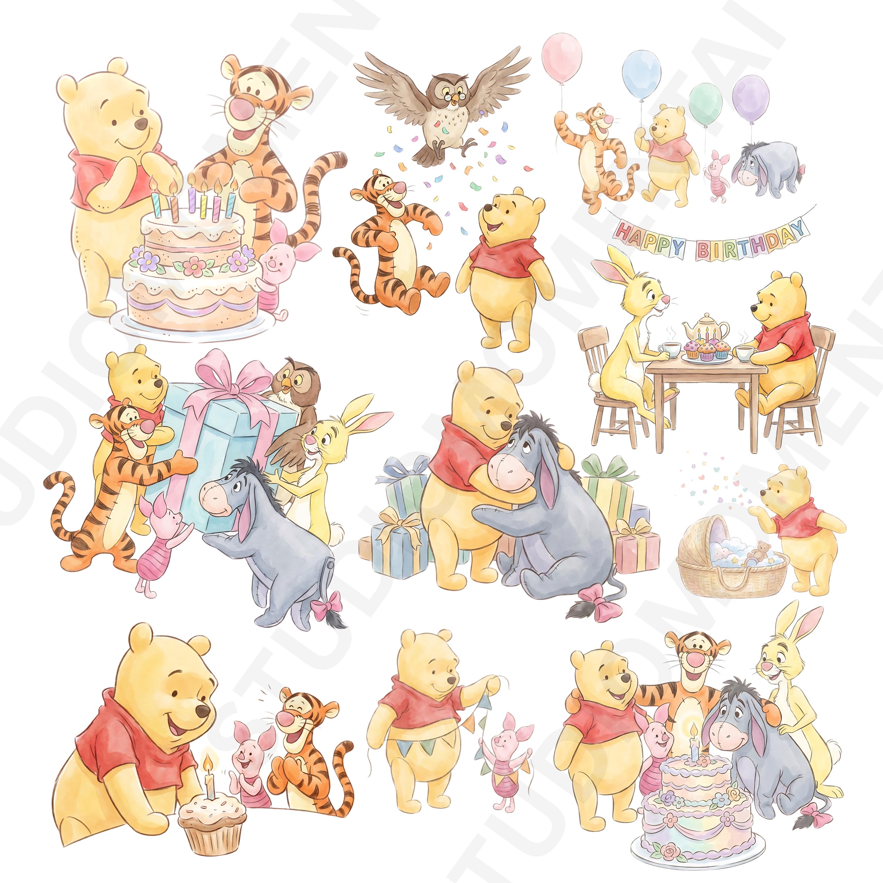 4000px 45x PNG Set Winnie the Pooh Birthday Cliparts |  Watercolor Digital Bundle, Baby shower Clipart ,Pooh and Friends