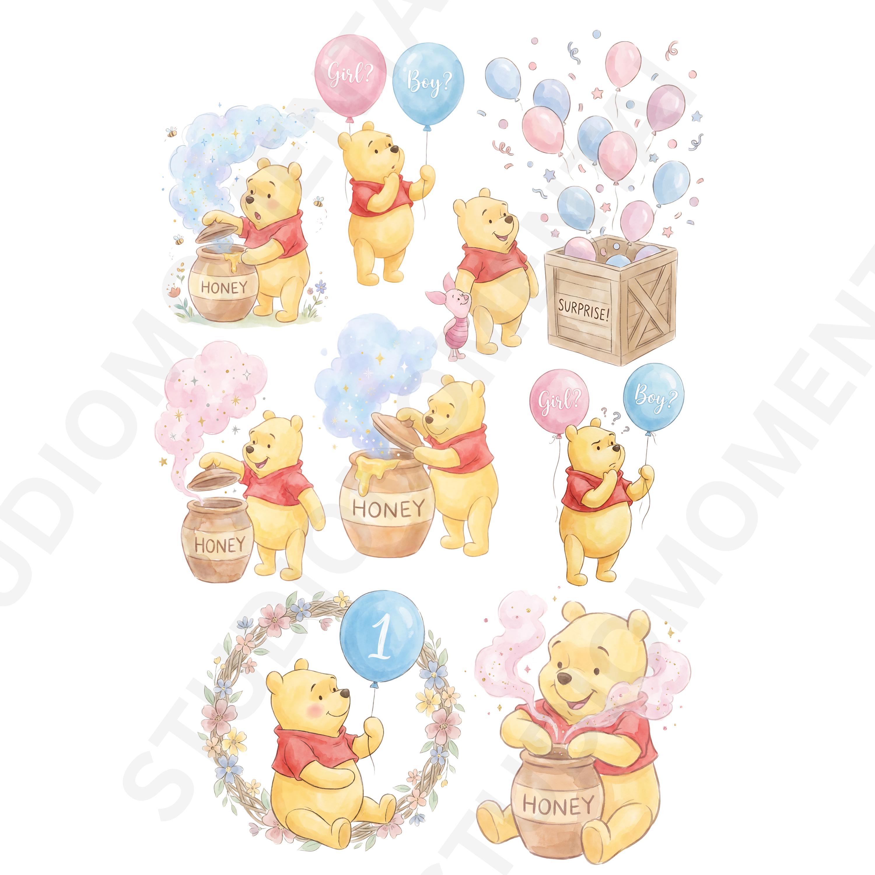 4000px 45x PNG Set Winnie the Pooh Birthday Cliparts |  Watercolor Digital Bundle, Baby shower Clipart ,Pooh and Friends