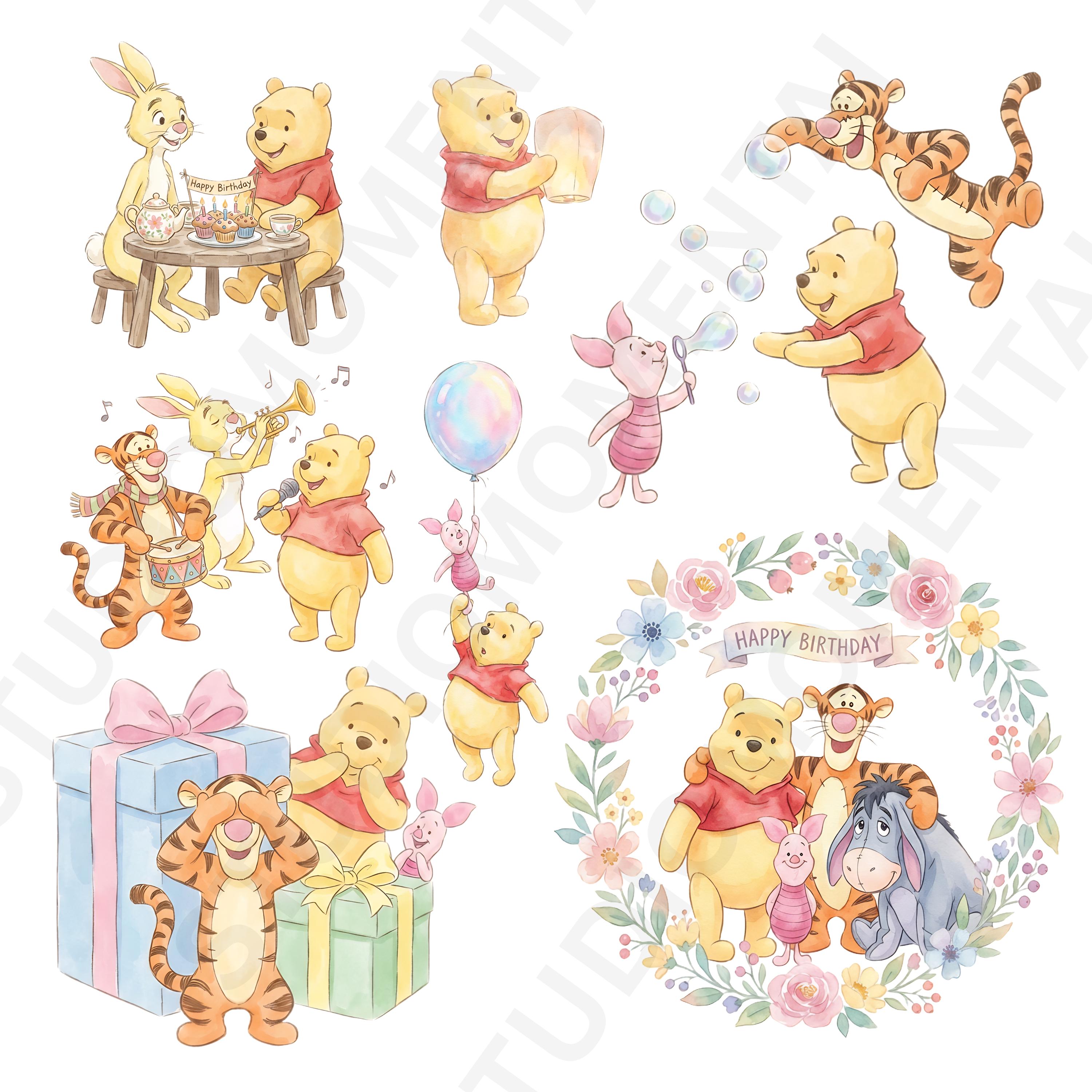 4000px 45x PNG Set Winnie the Pooh Birthday Cliparts |  Watercolor Digital Bundle, Baby shower Clipart ,Pooh and Friends