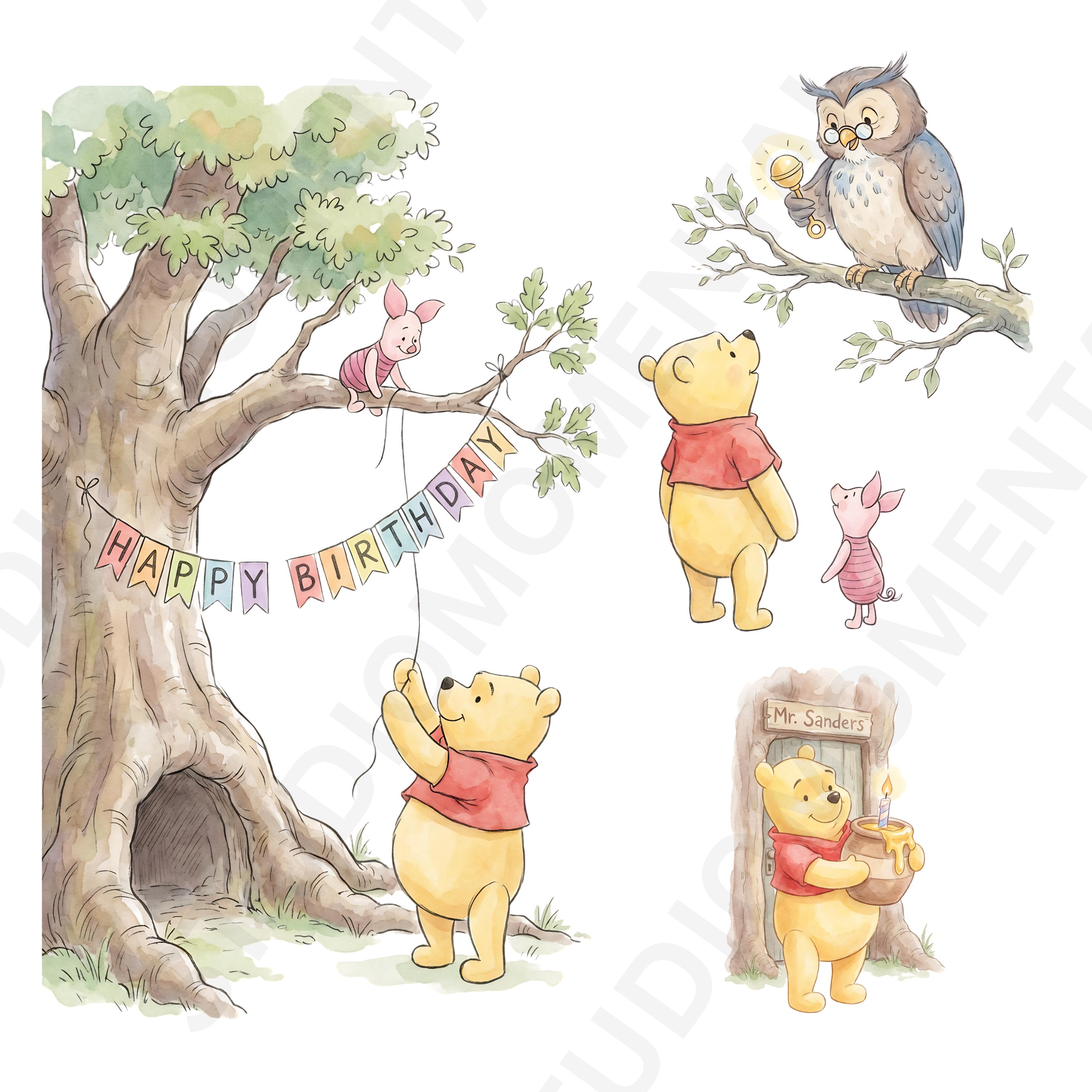 4000px 45x PNG Set Winnie the Pooh Birthday Cliparts |  Watercolor Digital Bundle, Baby shower Clipart ,Pooh and Friends