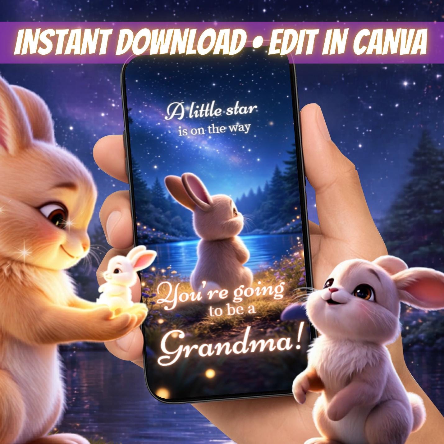 Future grandma,Pregnancy Announcement Reveal Video movie Baby Shower | Customized Personalized Text | Canva instant access