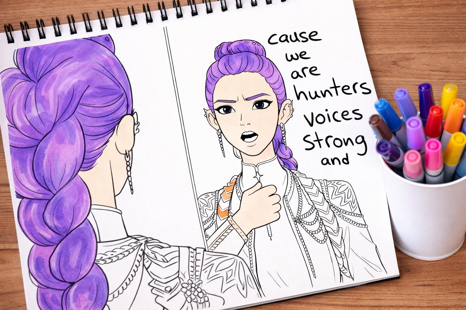 35x Kpop Demon Hunters Coloring Pages | Digital Coloring Book | Instant Download | Kpop Fan Art | Saja Huntrix Fans | Kids Birthday Activity