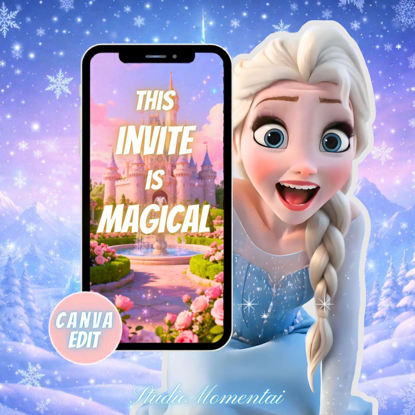 Magical Elsa Frozen Video Invitation Canva Template | Customizable Winter Birthday Invite | Princess Party Digital Download
