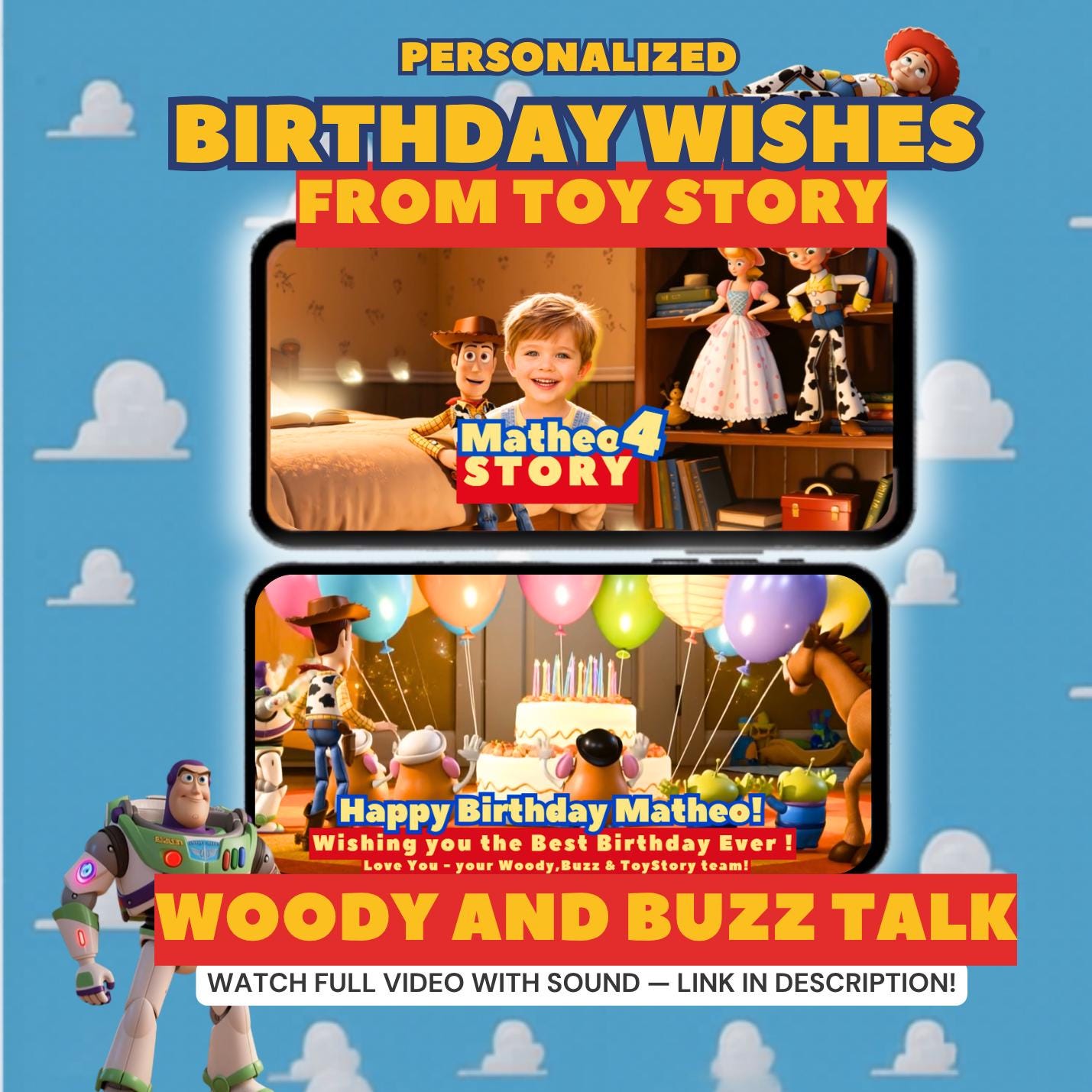 Invitación de video de cumpleaños personalizada de Toy Story para niños | Invitación de fiesta animada personalizada con Woody y Buzz | Descarga digital