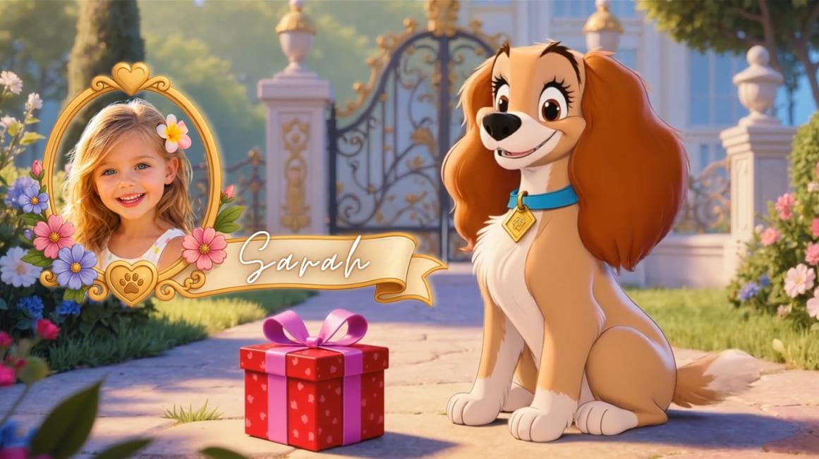 Invitación de video de cumpleaños personalizada de Lady and the Tramp para perro | Regalo digital animado para niños