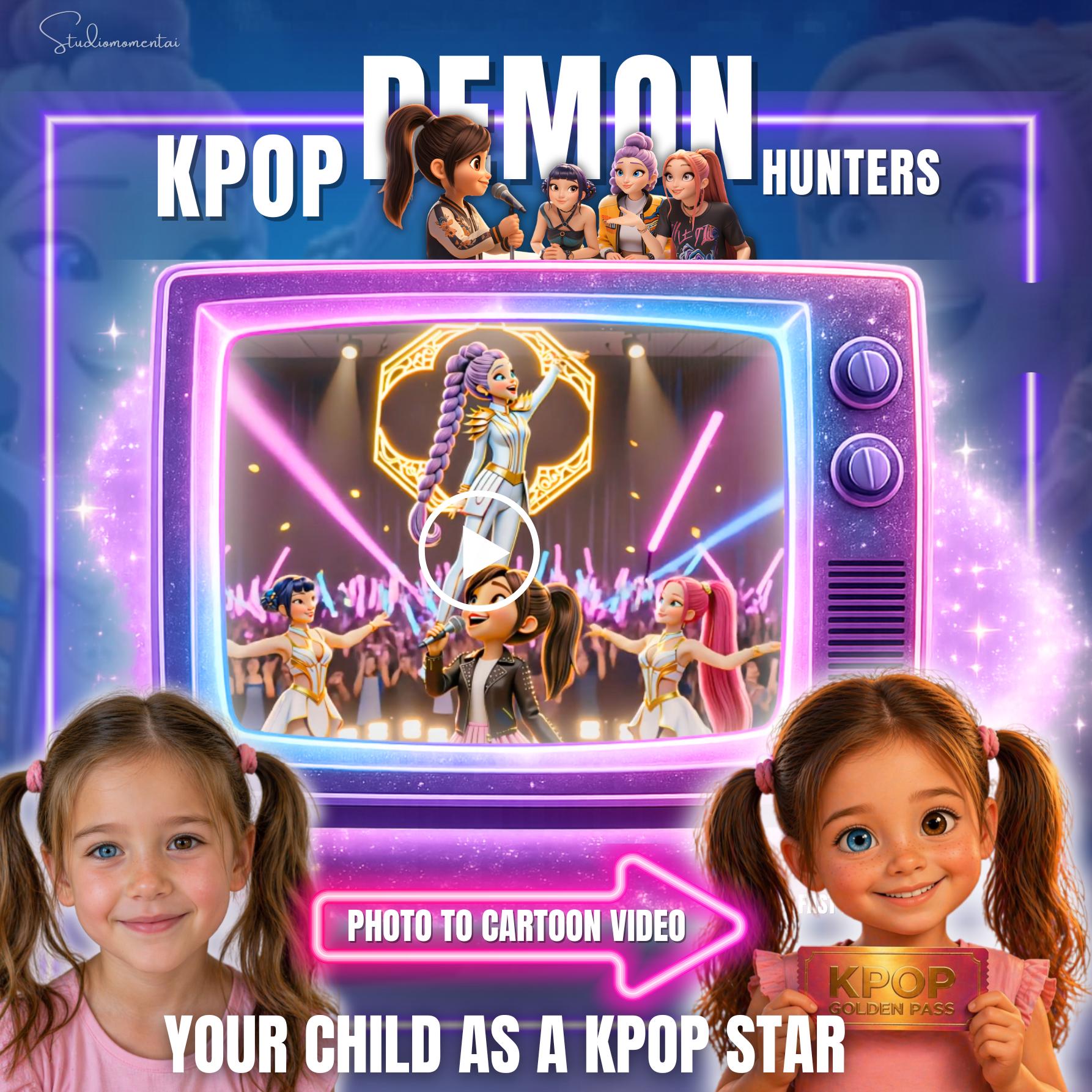 KPOP Demon Hunters Personalized Video, Custom Photo to Cartoon gift Turn Your Child Into a KPOP Star