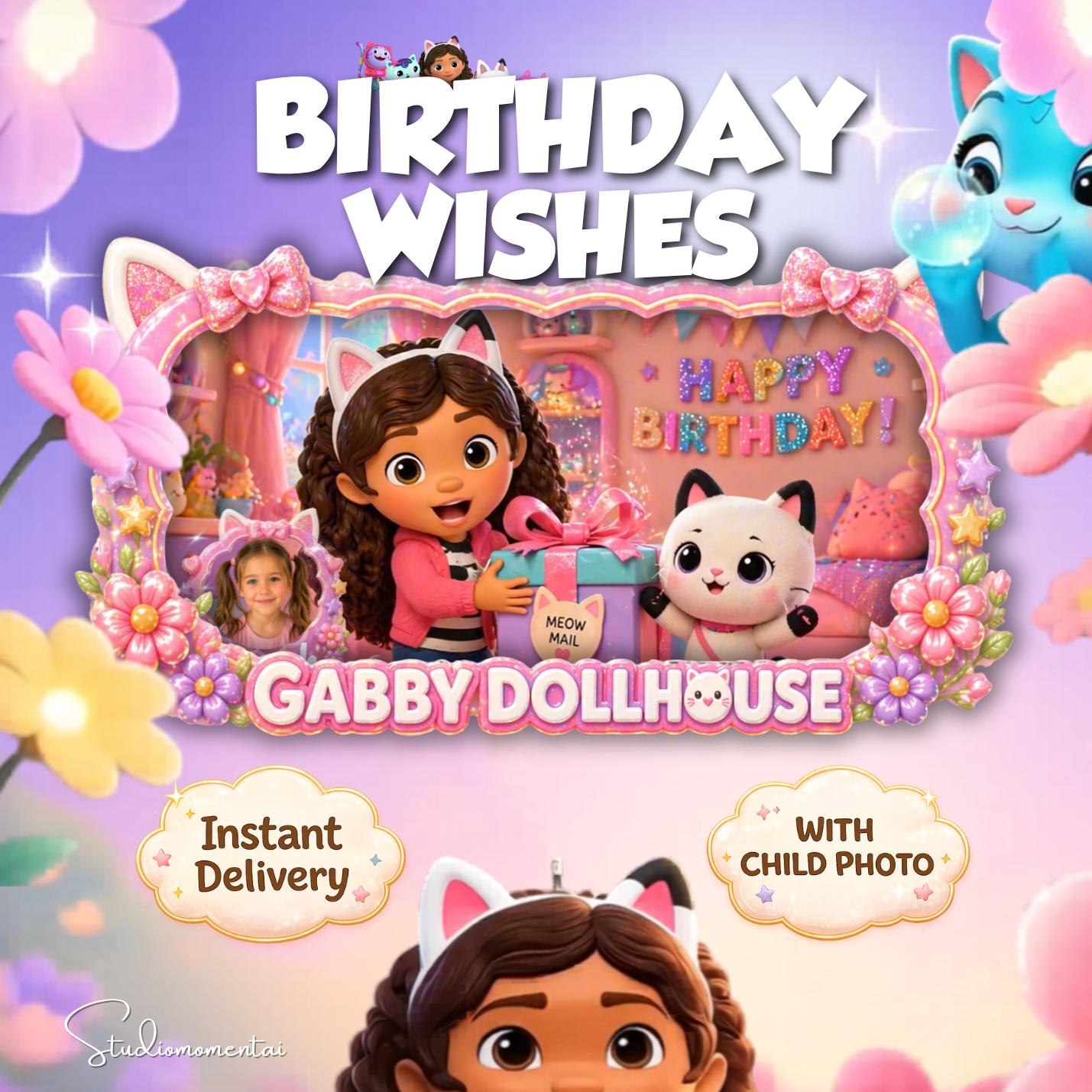 Gabby Dollhouse Birthday Video, Personalized Canva Template with Child Photo, Instant Download MP4 Kids Birthday Wishes