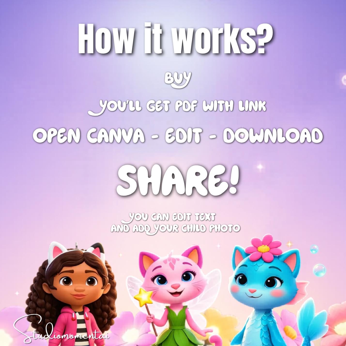 Vídeo de cumpleaños de Gabby Dollhouse, plantilla personalizada de Canva con foto del niño/a, descarga instantánea MP4 con felicitaciones de cumpleaños infantiles