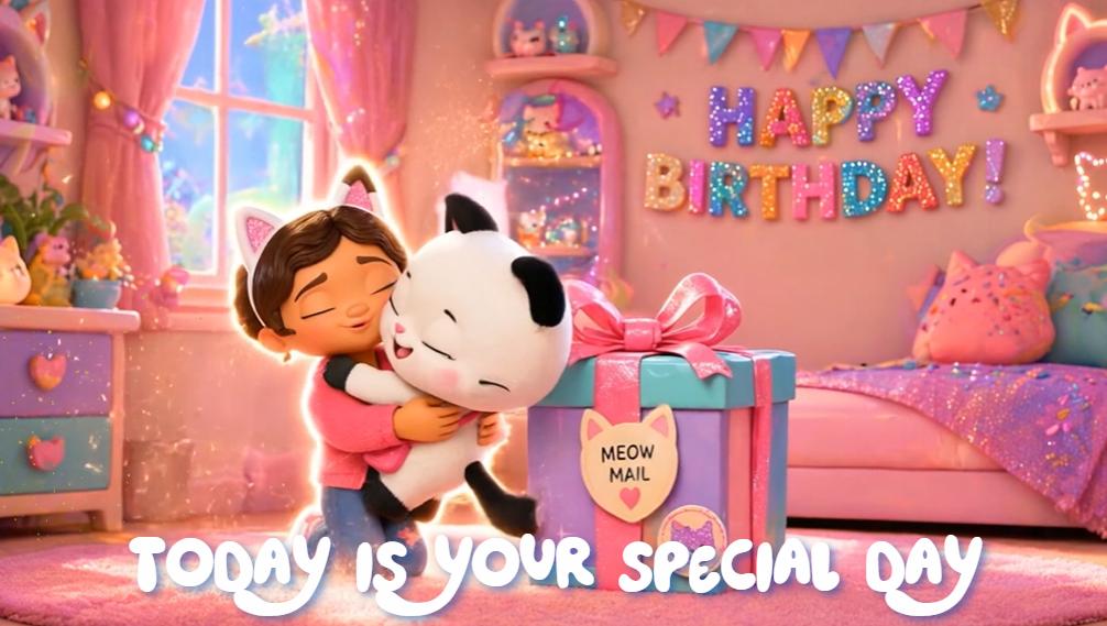 Vídeo de cumpleaños de Gabby Dollhouse, plantilla personalizada de Canva con foto del niño/a, descarga instantánea MP4 con felicitaciones de cumpleaños infantiles