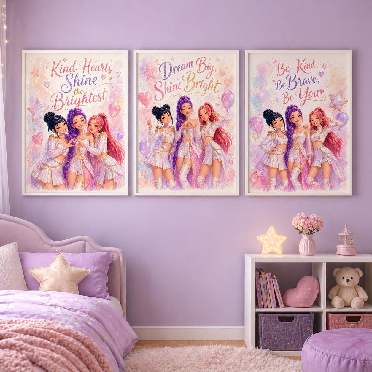 KPOP Demon Hunters Posters Set of 3, A2 Girls Room Decor Wall Art, Motivational Kpop Inspired Digital Prints
