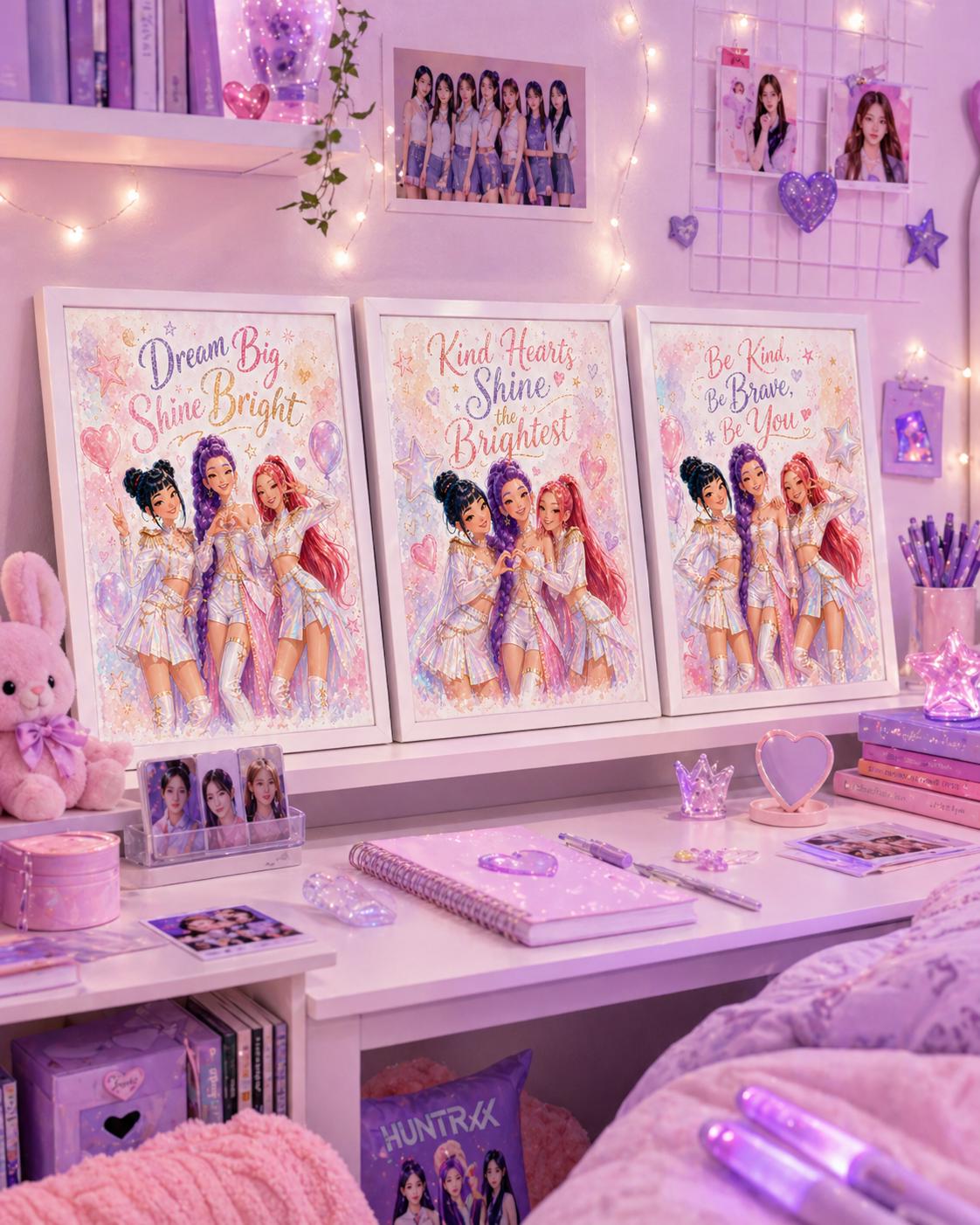 Lot de 3 affiches KPOP Demon Hunters, décoration murale A2 pour chambre de fille, impressions numériques inspirées de la K-pop et motivantes
