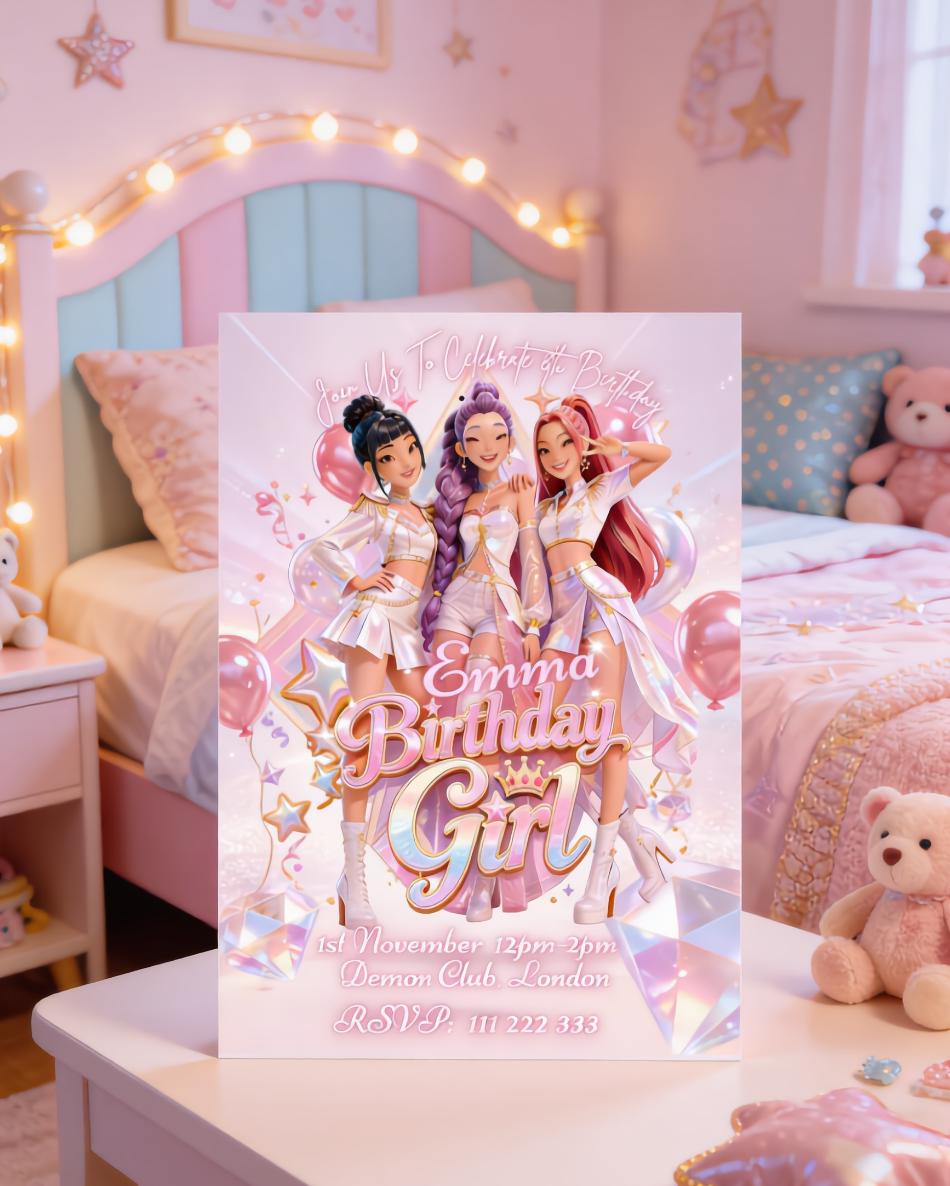 Kpop Demon Hunters Birthday Invitation | Editable Party Invite 5x7 Party Card