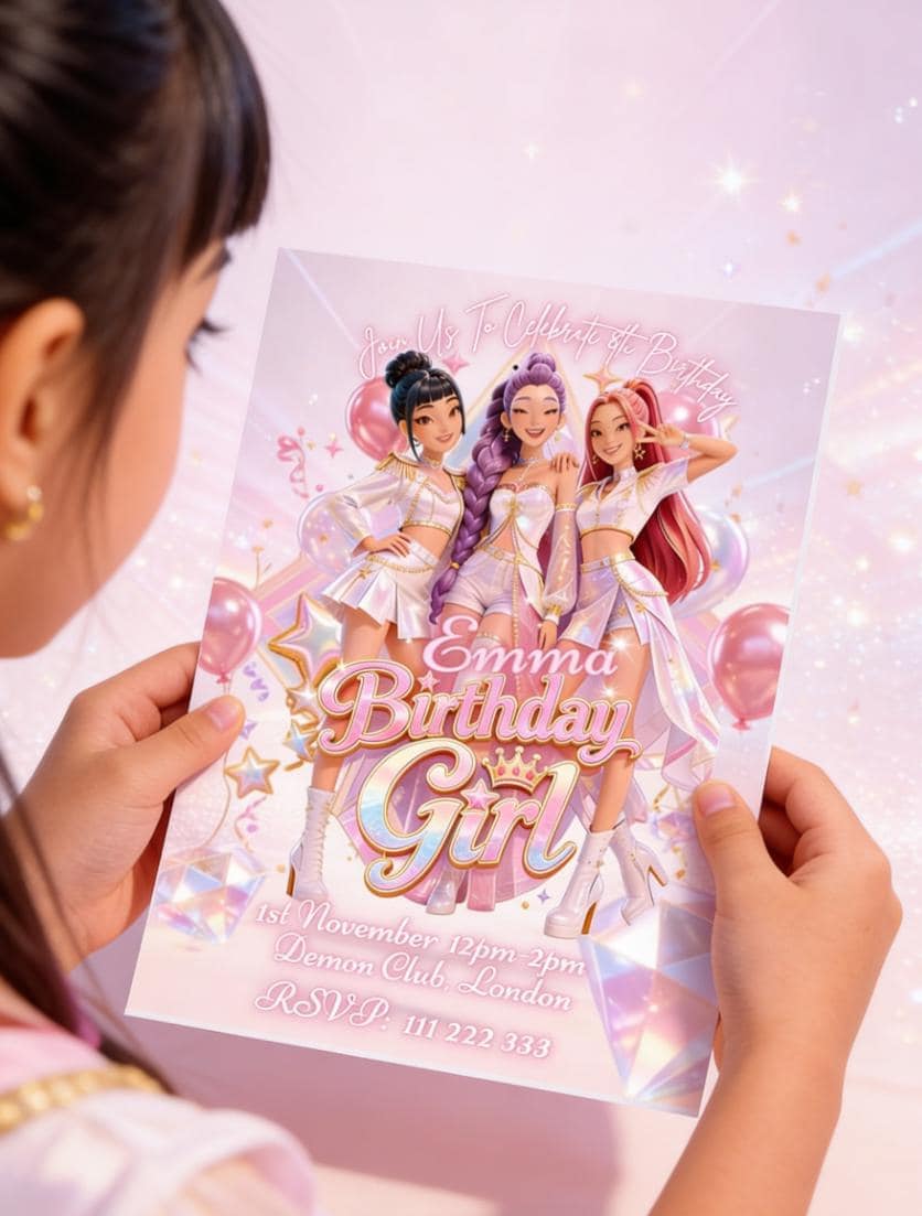 Kpop Demon Hunters Birthday Invitation | Editable Party Invite 5x7 Party Card