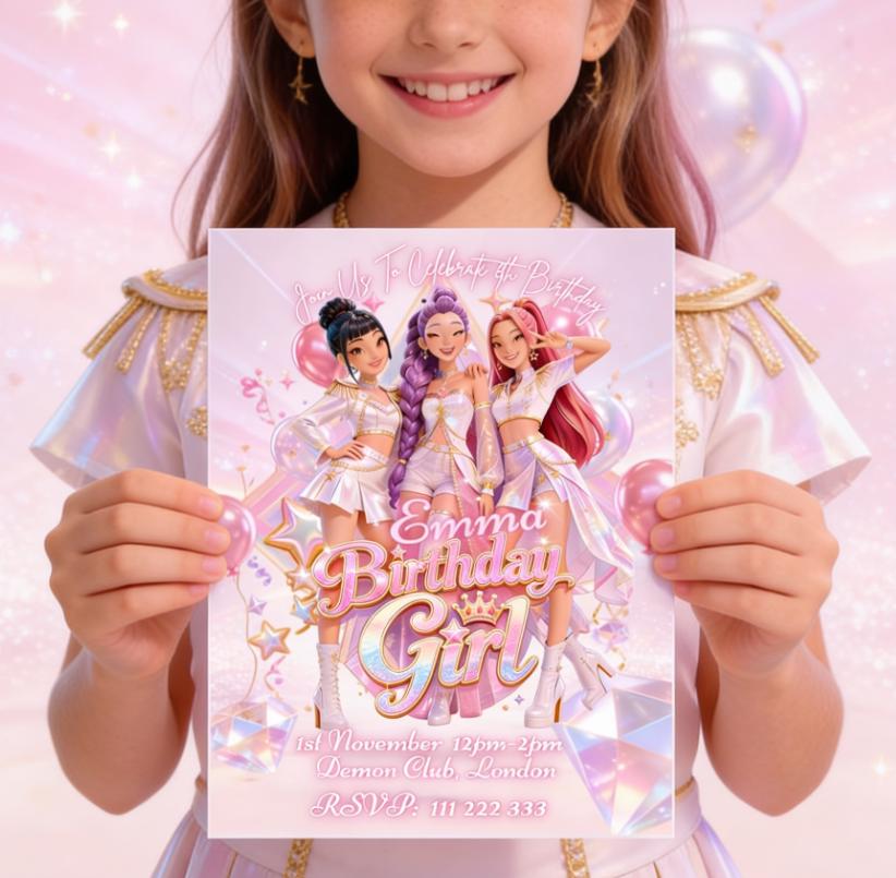 Kpop Demon Hunters Birthday Invitation | Editable Party Invite 5x7 Party Card