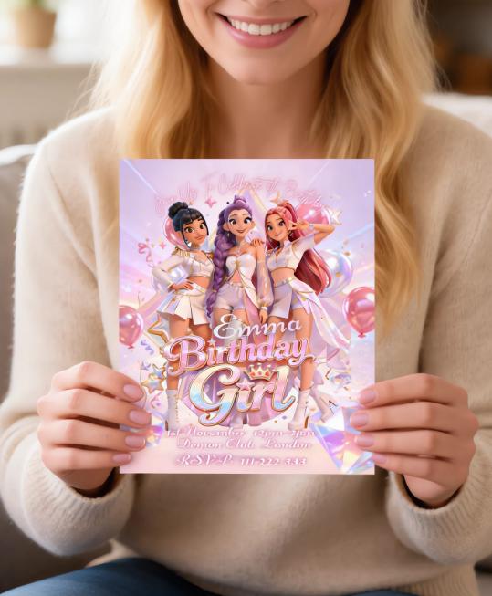 K pop Demon Hunters Birthday Invitation | Editable Party Invite 5x7 Party Card Invitation for girl birthday party