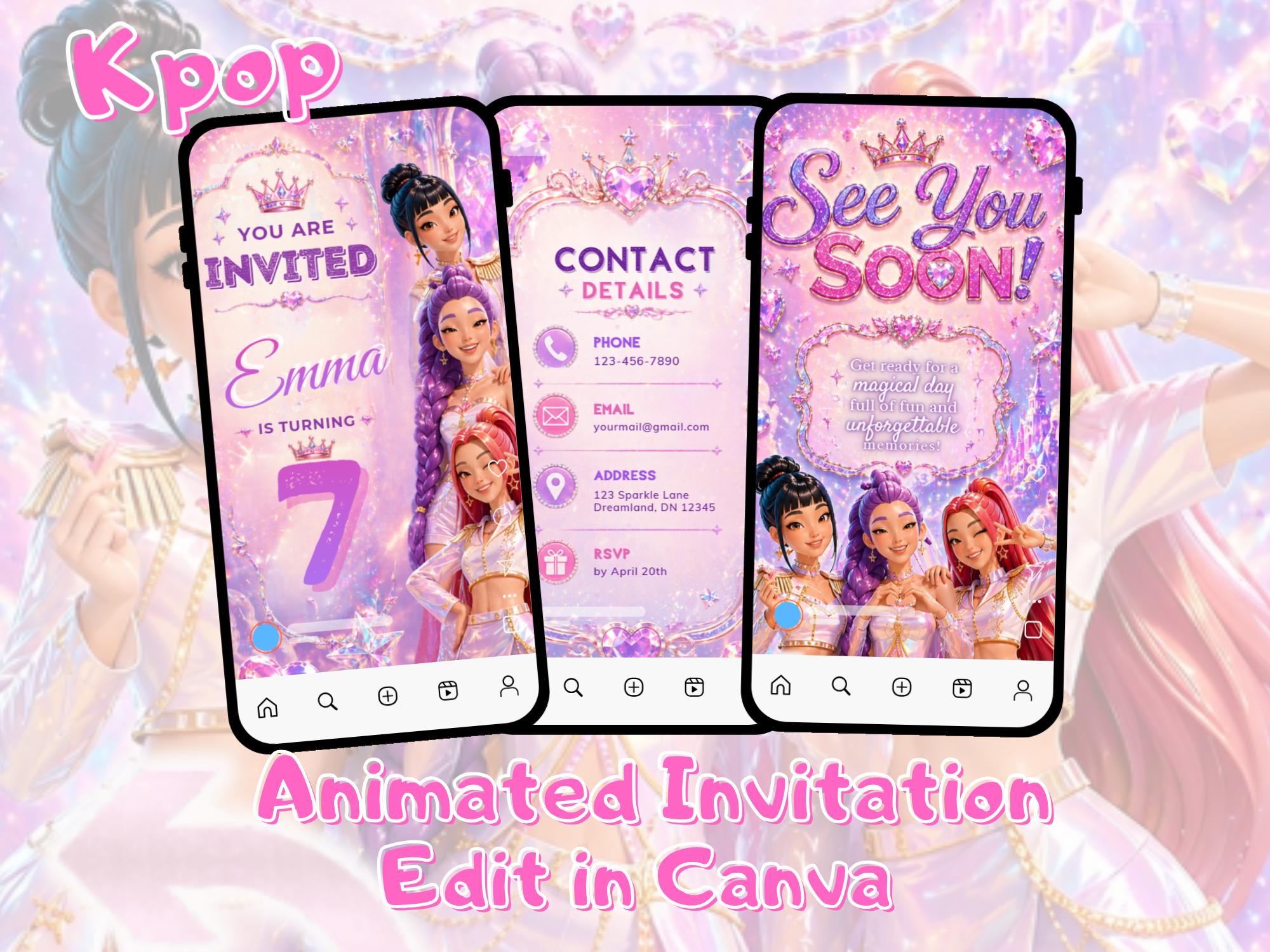 K-pop Demon Hunters Video Invitation Canva Template | Animated Birthday Party Website Invite | Digital Invitation