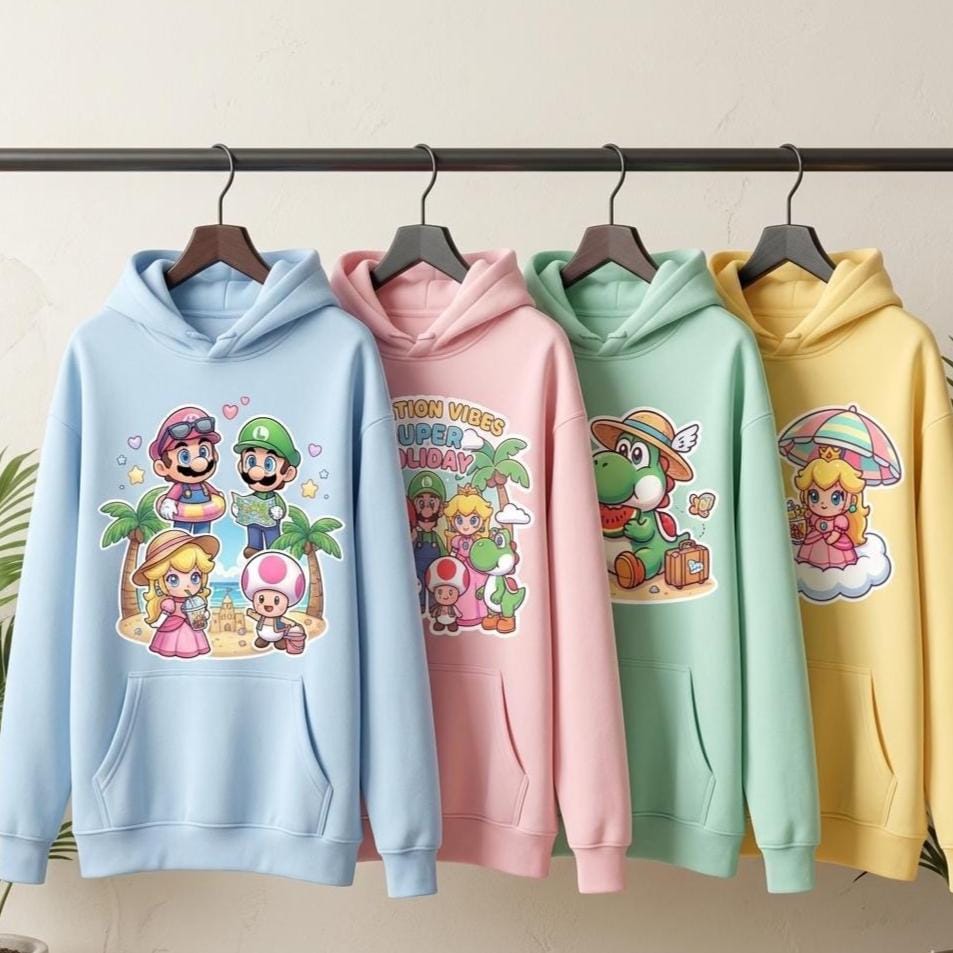 Cliparts aquarelle Super Mario Bros 4000px, clipart Super Mario, topper de gâteau Mario, Princesse Peach, Luigi, Toad, Yoshi, PNG thème vacances