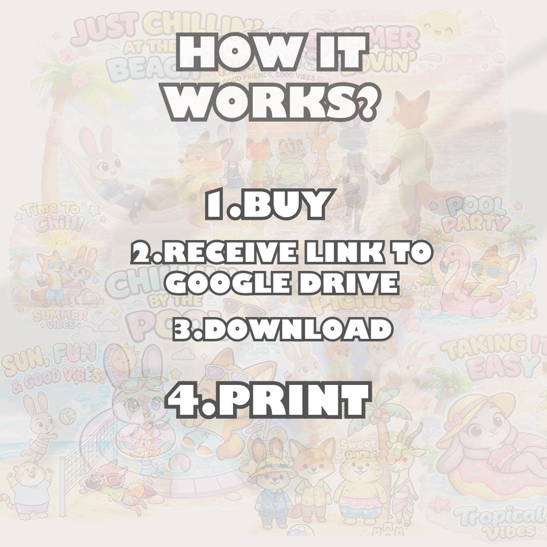 Pack de clipart PNG estilo kawaii de vacaciones en Zootopia de 4000 px | 10 gráficos tropicales adorables | Inspirado en Judy Hopps y Nick Wilde | Stickers digitales