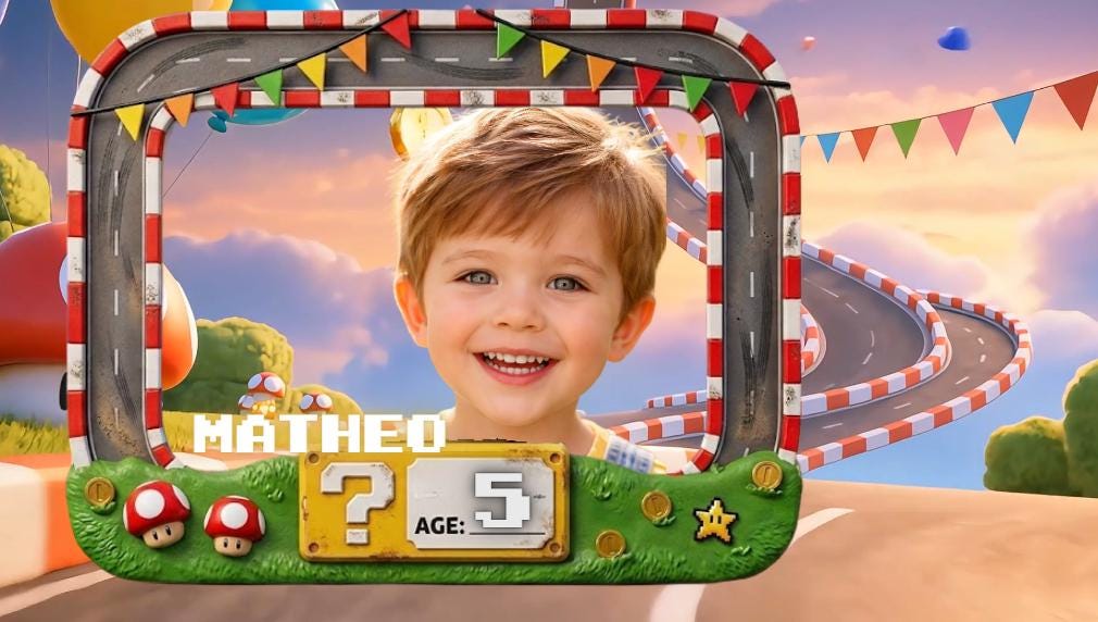 Video de cumpleaños de Super Mario Kart para niños, felicitación animada con coches de Mario y Luigi, regalo de cumpleaños, acceso instantáneo, plantilla digital de Canva