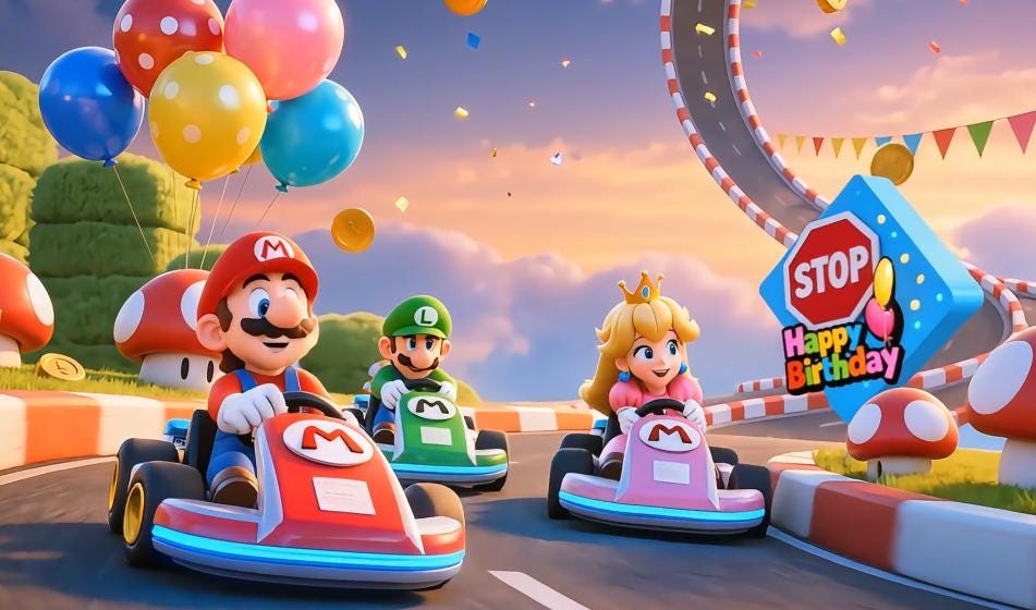 Video de cumpleaños de Super Mario Kart para niños, felicitación animada con coches de Mario y Luigi, regalo de cumpleaños, acceso instantáneo, plantilla digital de Canva