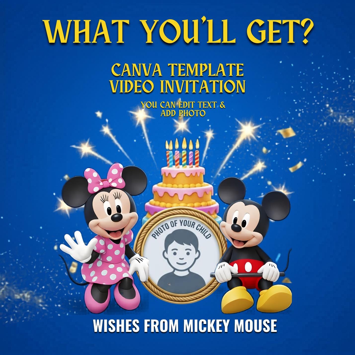 Instant Download | Mickey Clubhouse Birthday Video Invitation | Add Child's Photo and Custom Text | Editable Canva Template