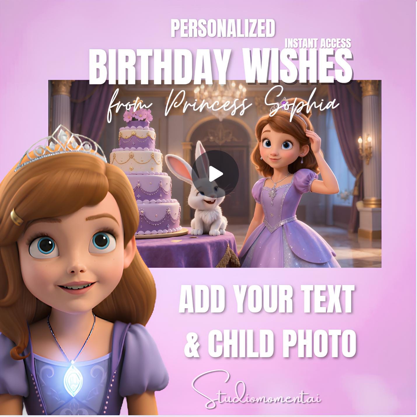 Princess Sophia Inspired Birthday Video Template, Editable Canva Birthday Wishes Video with Child Photo, Purple Princess Digital Invitation