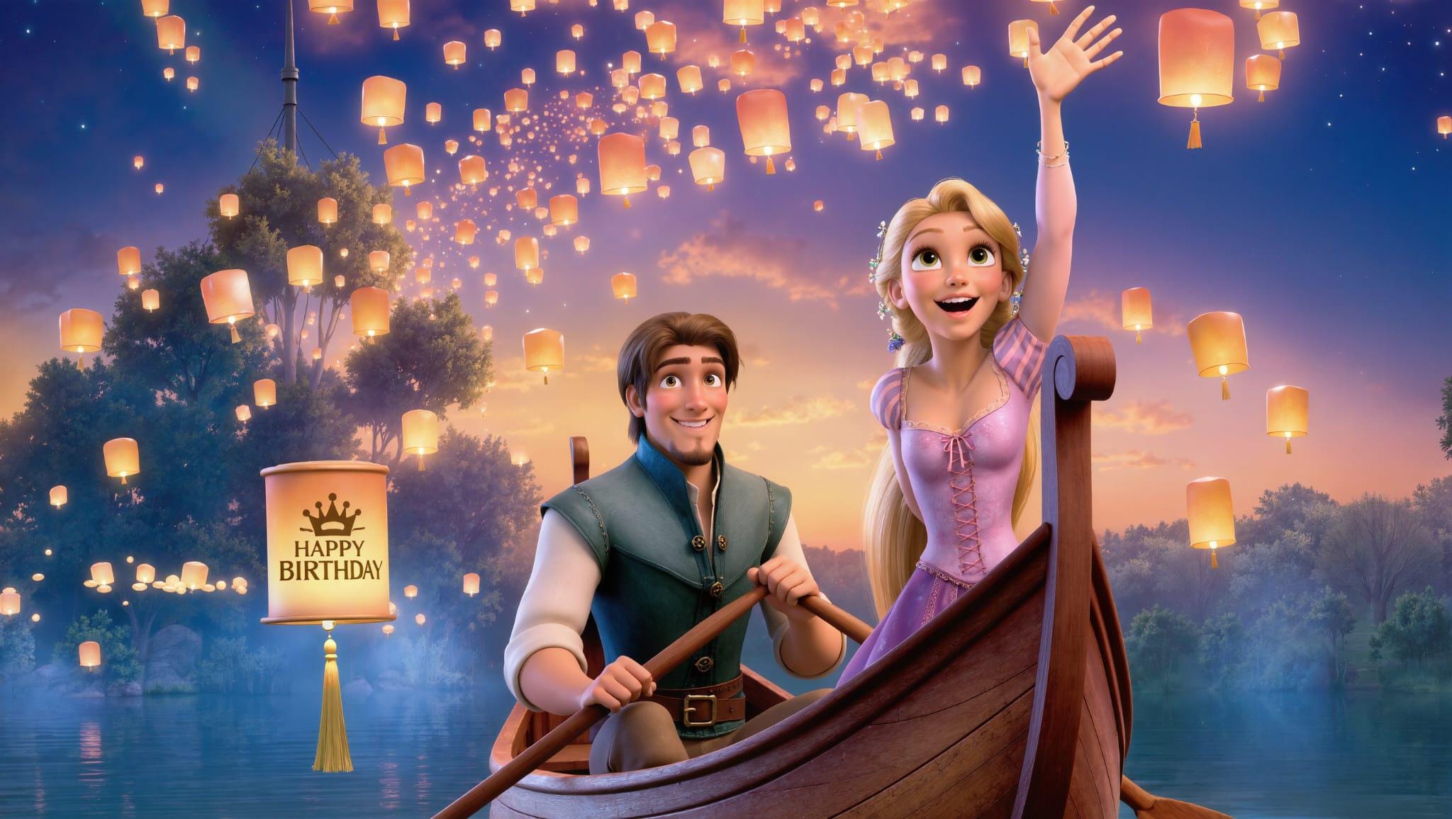Plantilla de video de cumpleaños de Rapunzel Enredados, video editable de felicitación de cumpleaños en Canva con foto del niño, invitación digital de princesa