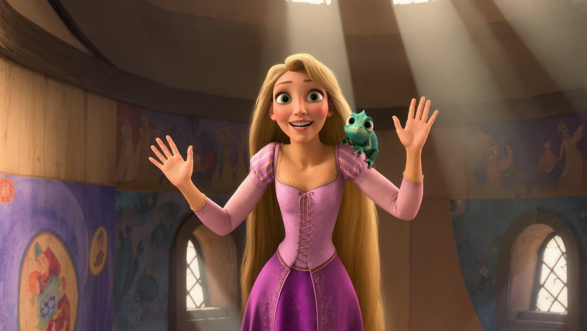 Plantilla de video de cumpleaños de Rapunzel Enredados, video editable de felicitación de cumpleaños en Canva con foto del niño, invitación digital de princesa