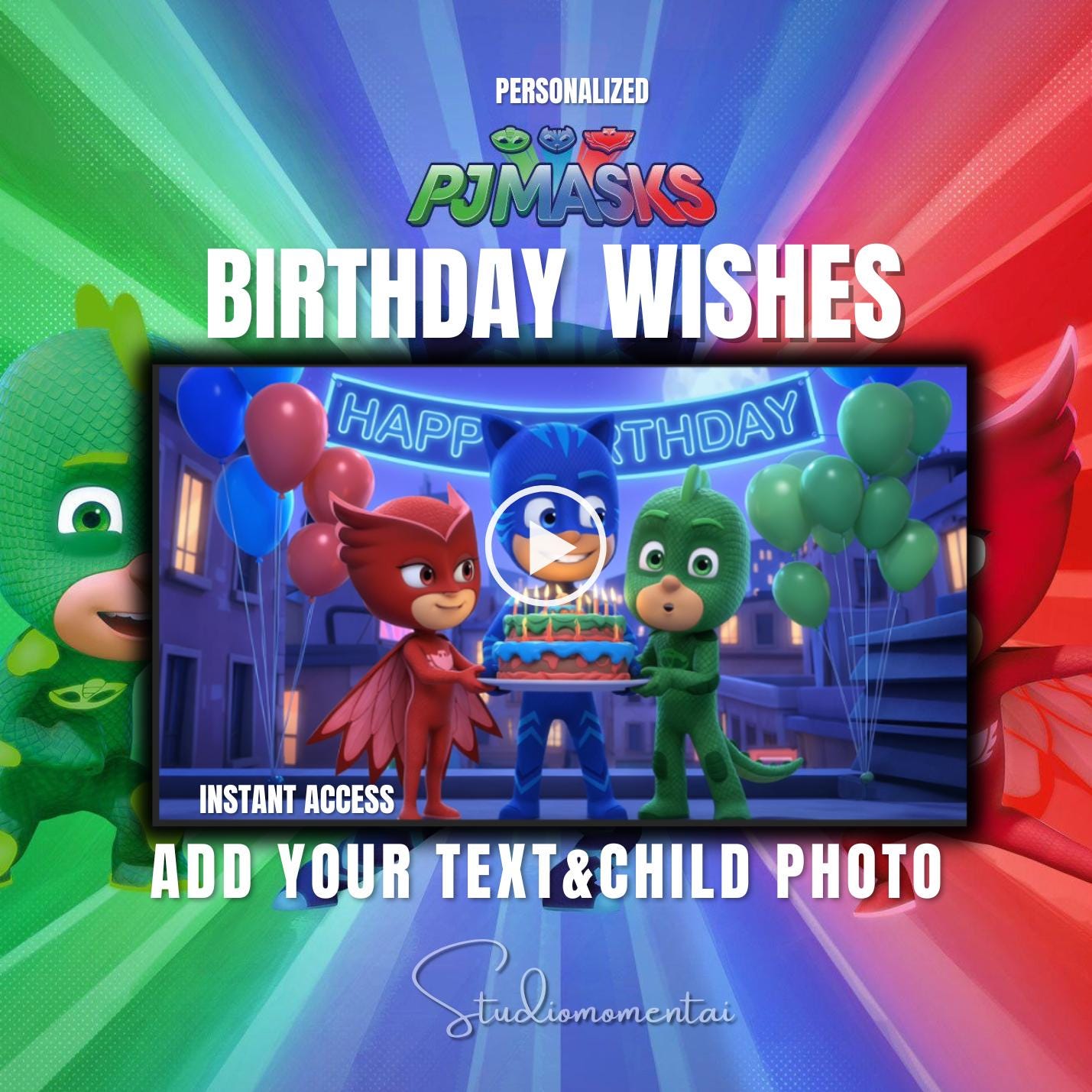 PJ Masks Birthday Video Template, Editable Canva Birthday Wishes Video with Child Photo, Catboy Owlette Gekko Digital Invitation
