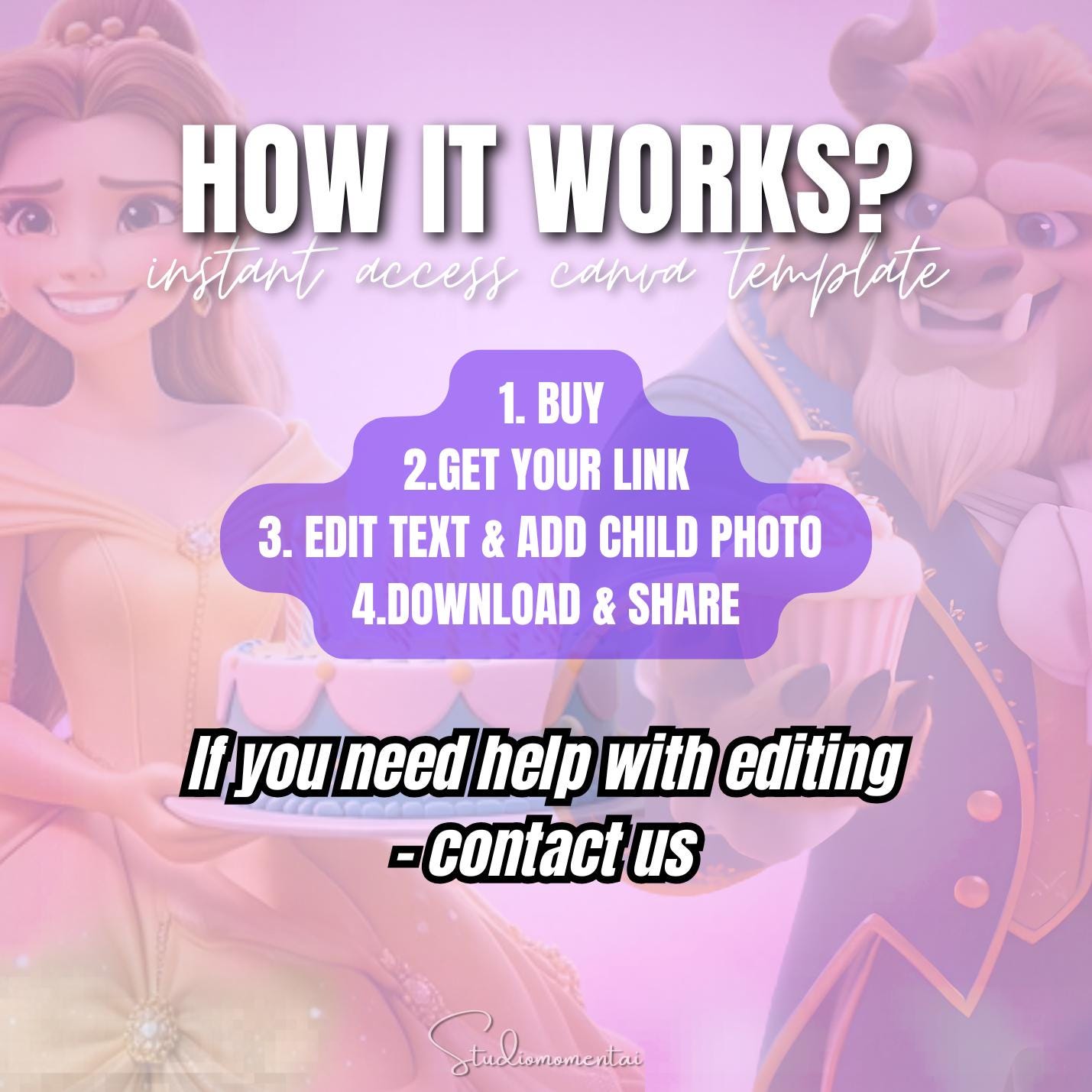 Beauty and the Beast Birthday Wishes Video, Editable Canva Template with Child Photo, Princess Belle Inspired Digital Greeting
